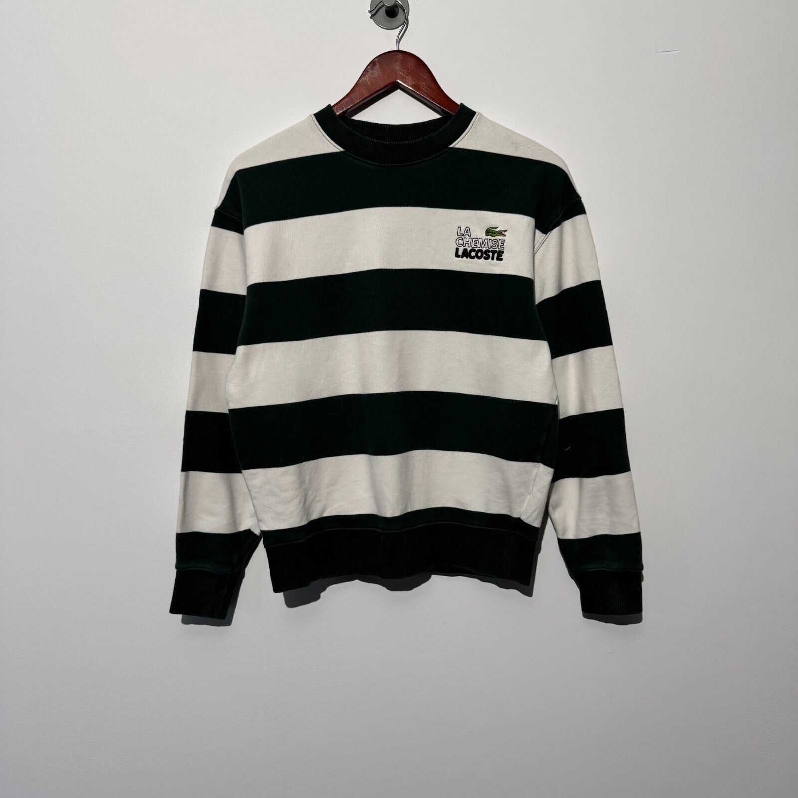 Lacoste Lacoste Unisex XXS Green White Striped Cotton Crewneck Size US M / EU 48-50 / 2 - 1 Thumbnail