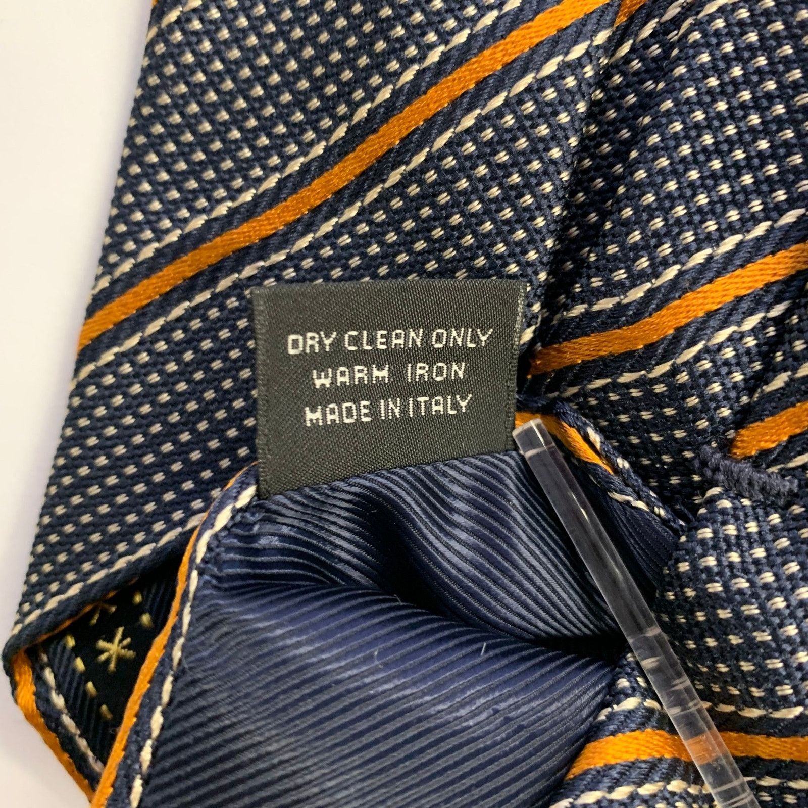 Ermenegildo Zegna ERMENEGILDO ZEGNA Navy Orange Diagonal Stripe Silk Tie Size ONE SIZE - 4 Thumbnail