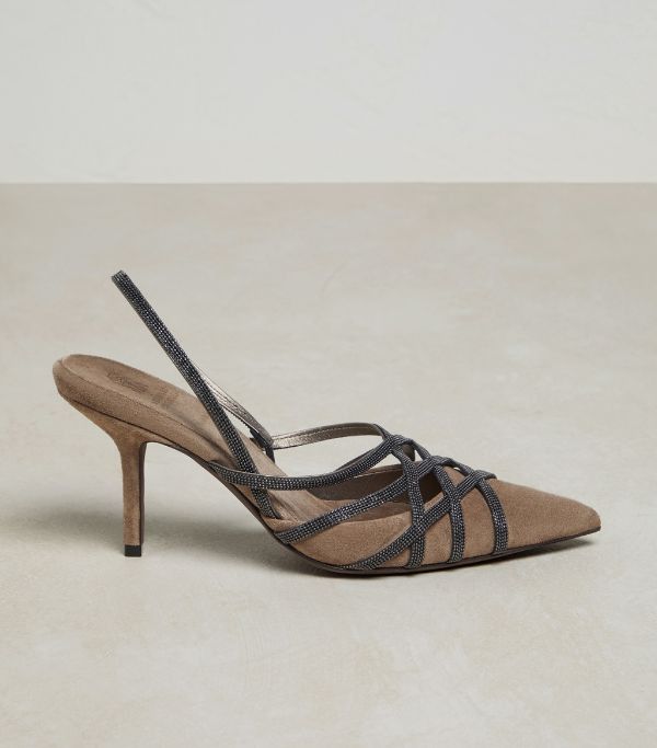 image of Brunello Cucinelli O1W1Db10524 Sandals With Heel Shoes In Light Grey, Women's (Size 11)