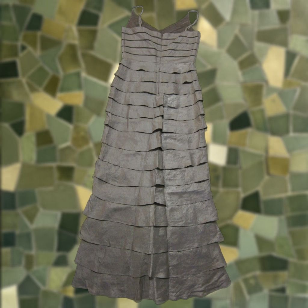 Adrianna Papell Adrianna Papell Grey Rayon Ruffle Spaghetti Strap Long Cocktail Dress Women 10 Size L / US 10 / IT 46 - 1 Thumbnail