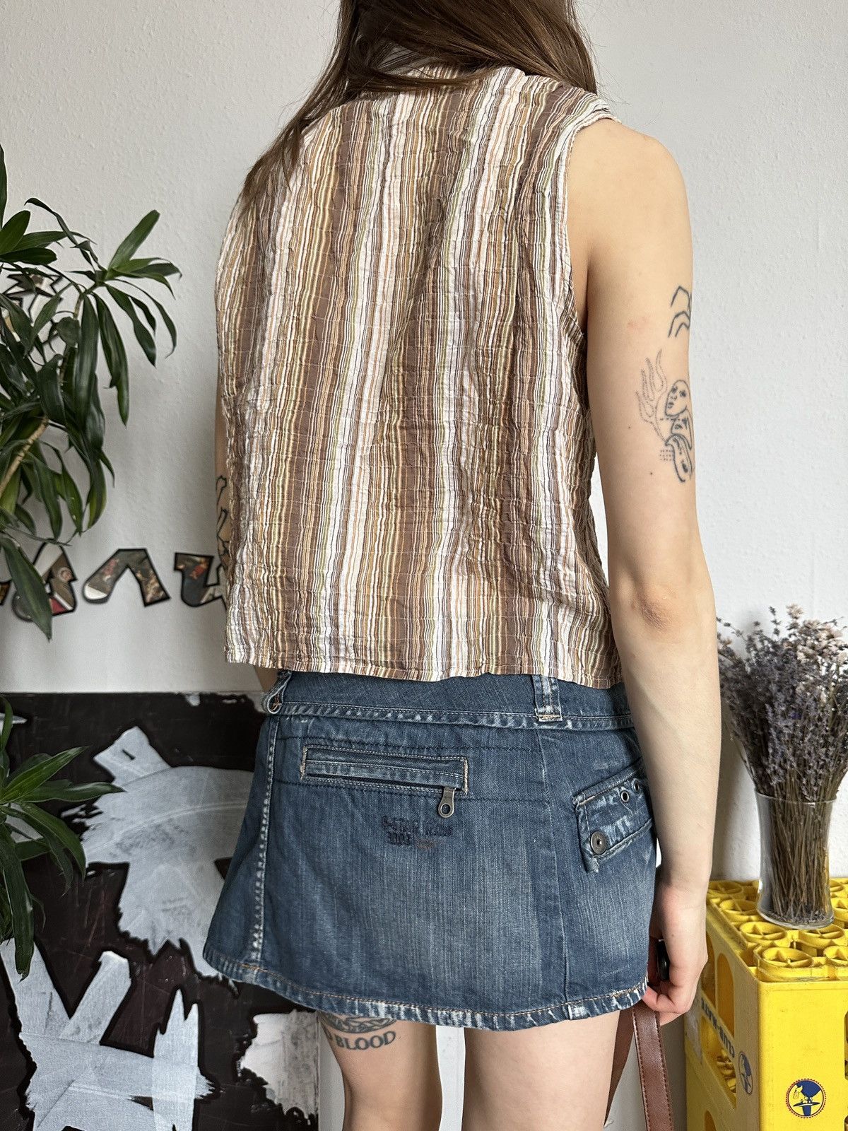 Japanese Brand × Vintage Striped Collared Crinkle Ruffle Blouse Top Cottage 00s Size XL / US 12-14 / IT 48-50 - 5 Thumbnail