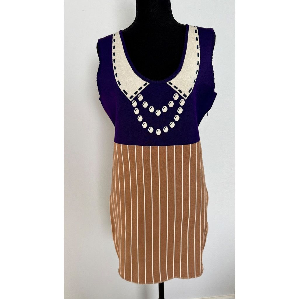 Zac Posen Zac Posen Le Spoke Knit Dress Sleeveless Purple Brown Ivory Size XL / US 12-14 / IT 48-50 - 1 Thumbnail