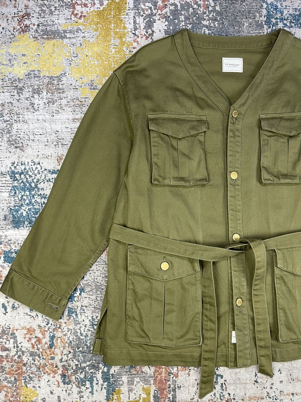 Japanese Brand Le Workware Journal Standard Collarless Belted Jackets Size M / US 6-8 / IT 42-44 - 3 Thumbnail