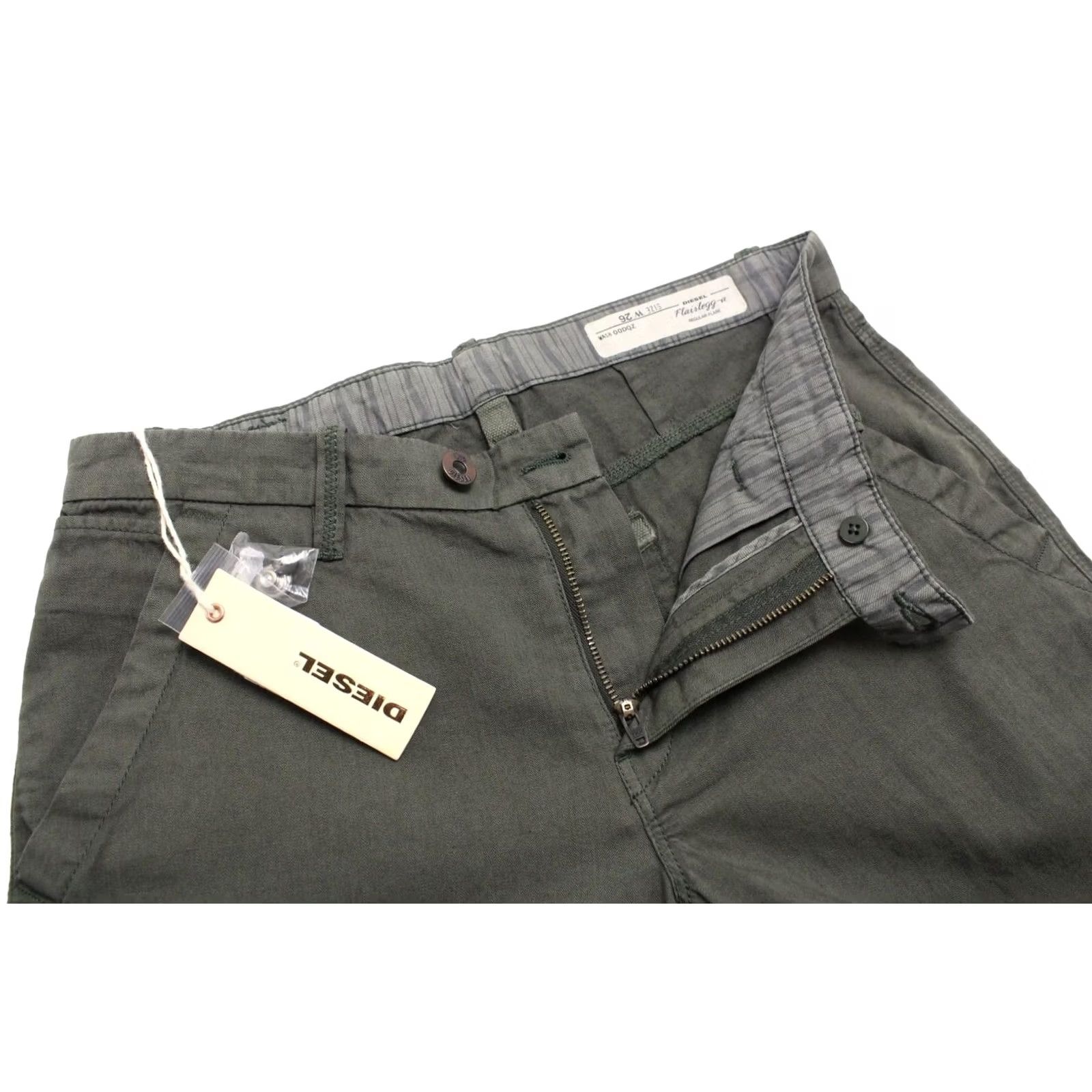 Diesel DIESEL Flairlegg-a Regular-Flare 00DQZ Trousers Women's W26 Linen Blend Zip Green Size 26" / US 2 / IT 38 - 4 Thumbnail