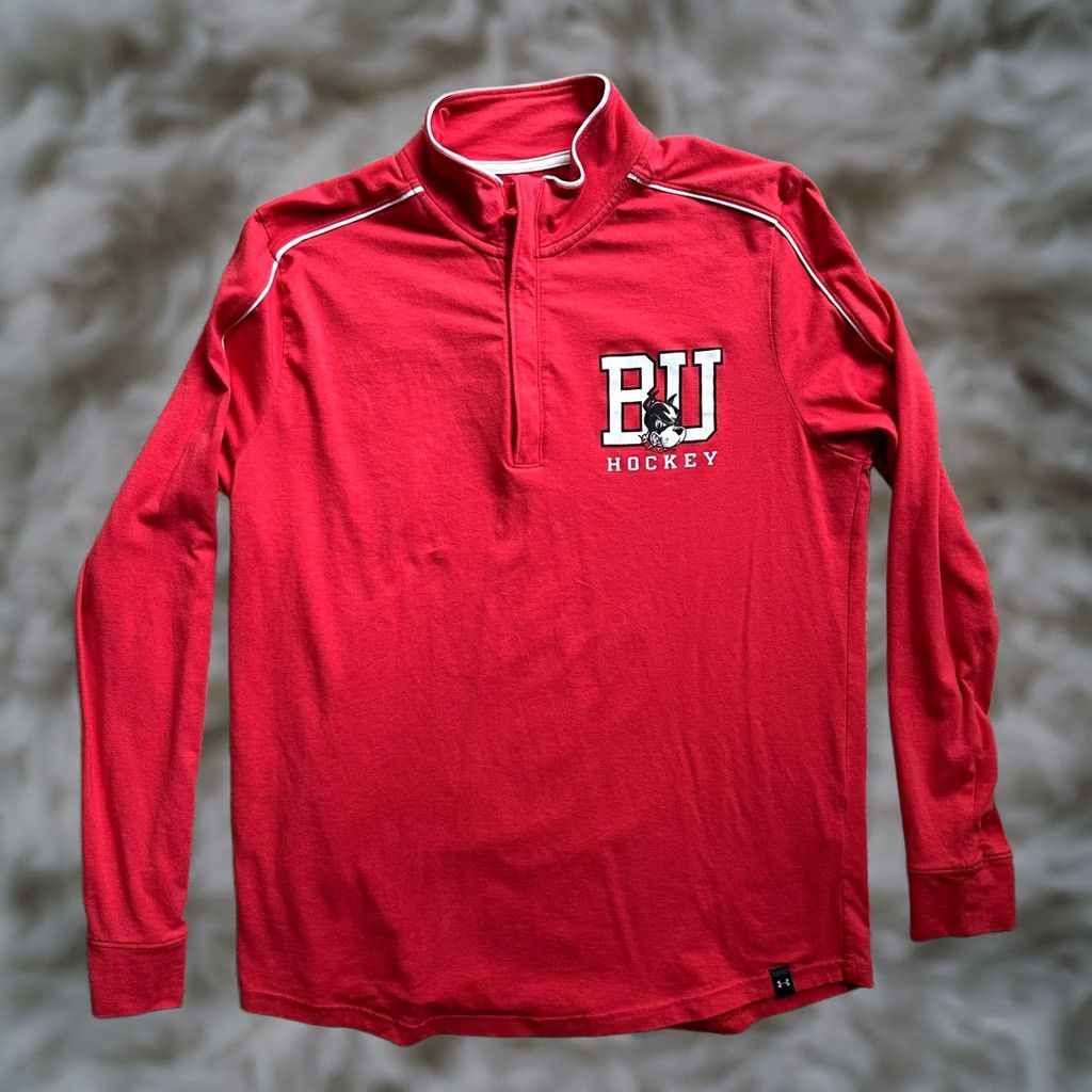 Under Armour Under Armour Sweater Mens Medium 1/4 Zip Boston University Mock Neck Fleece Red Size US M / EU 48-50 / 2 - 1 Thumbnail
