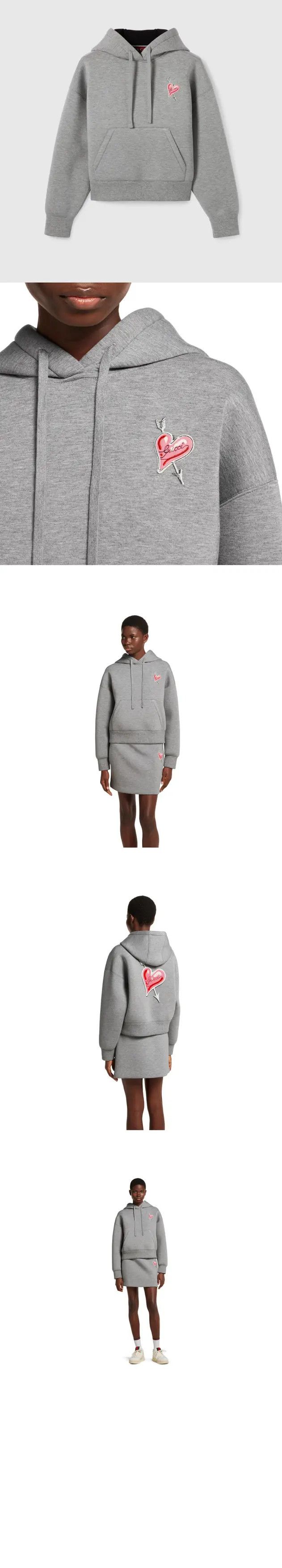 Gucci oc11z0226 Jersey Hooded Sweatshirt With Print in Gray Size XXS / US 00 / IT 34 - 2 Thumbnail