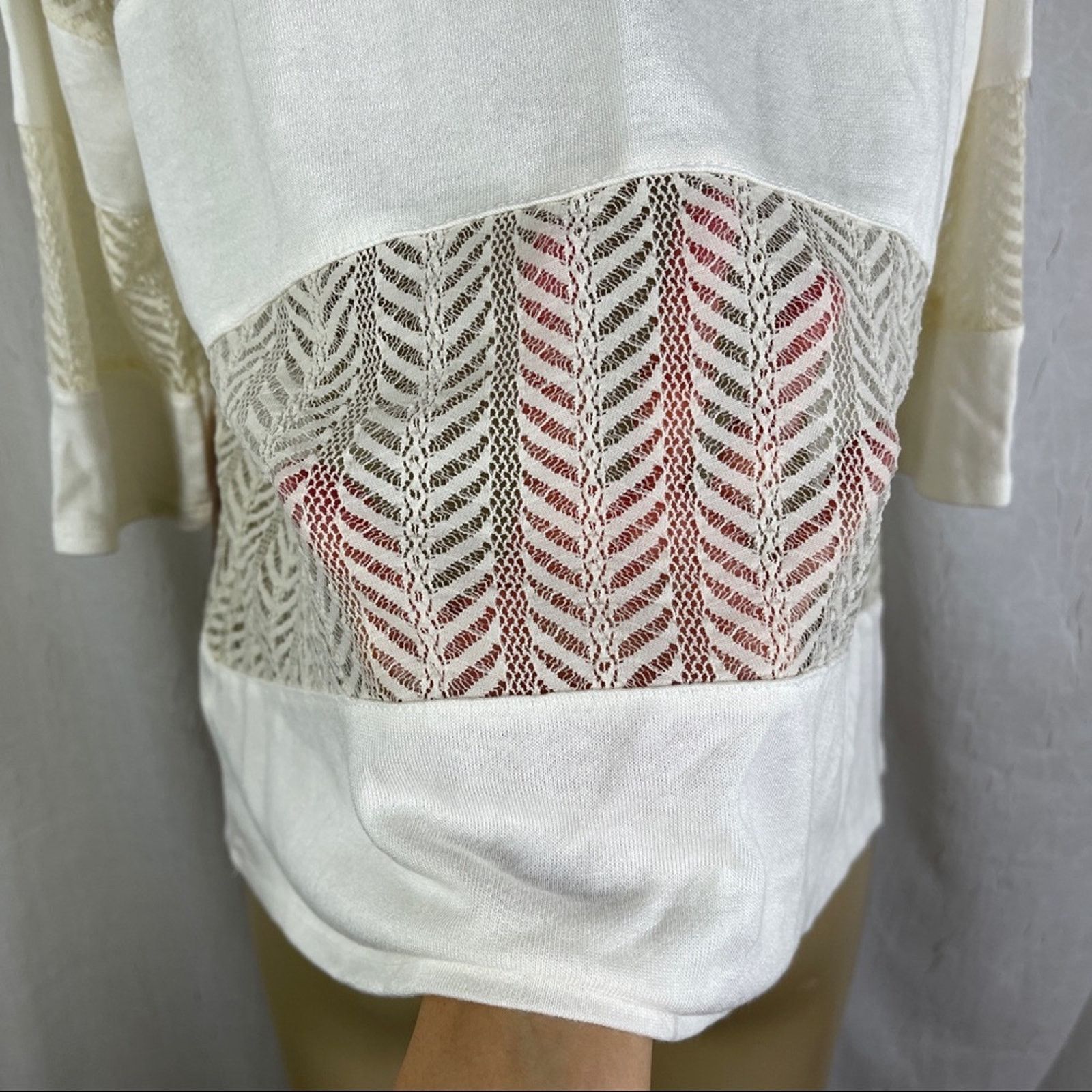 Forever 21 Cream Lace Panel Shirt Flowy Slouchy Boho 3/4 Sleeves NWT XS Size XS / US 0-2 / IT 36-38 - 13 Thumbnail
