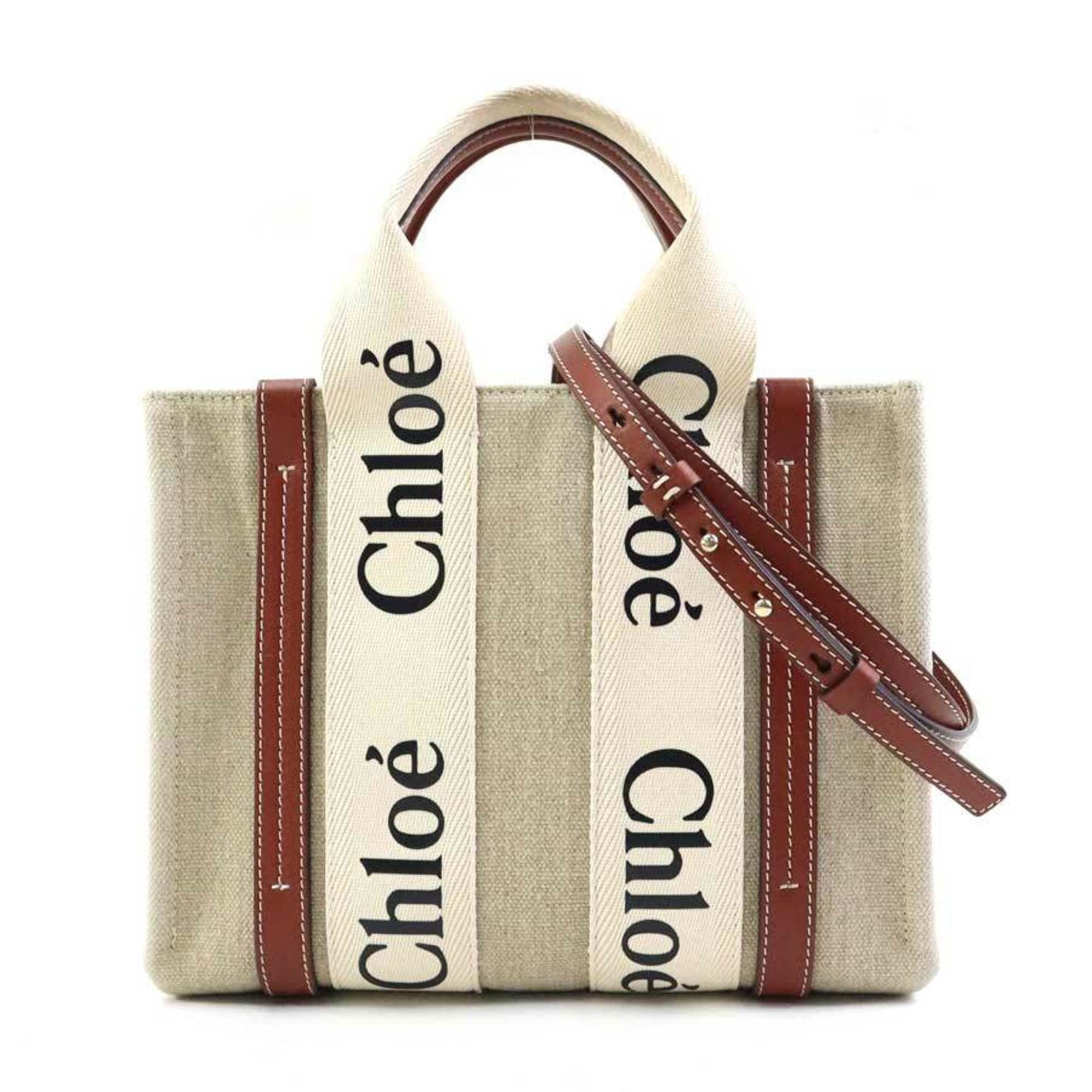 Chloe Chloé Chloe Handbag Shoulder Bag WOODY Small Canvas Leather Beige x Brown Women's h31004g Size ONE SIZE - 1 Thumbnail