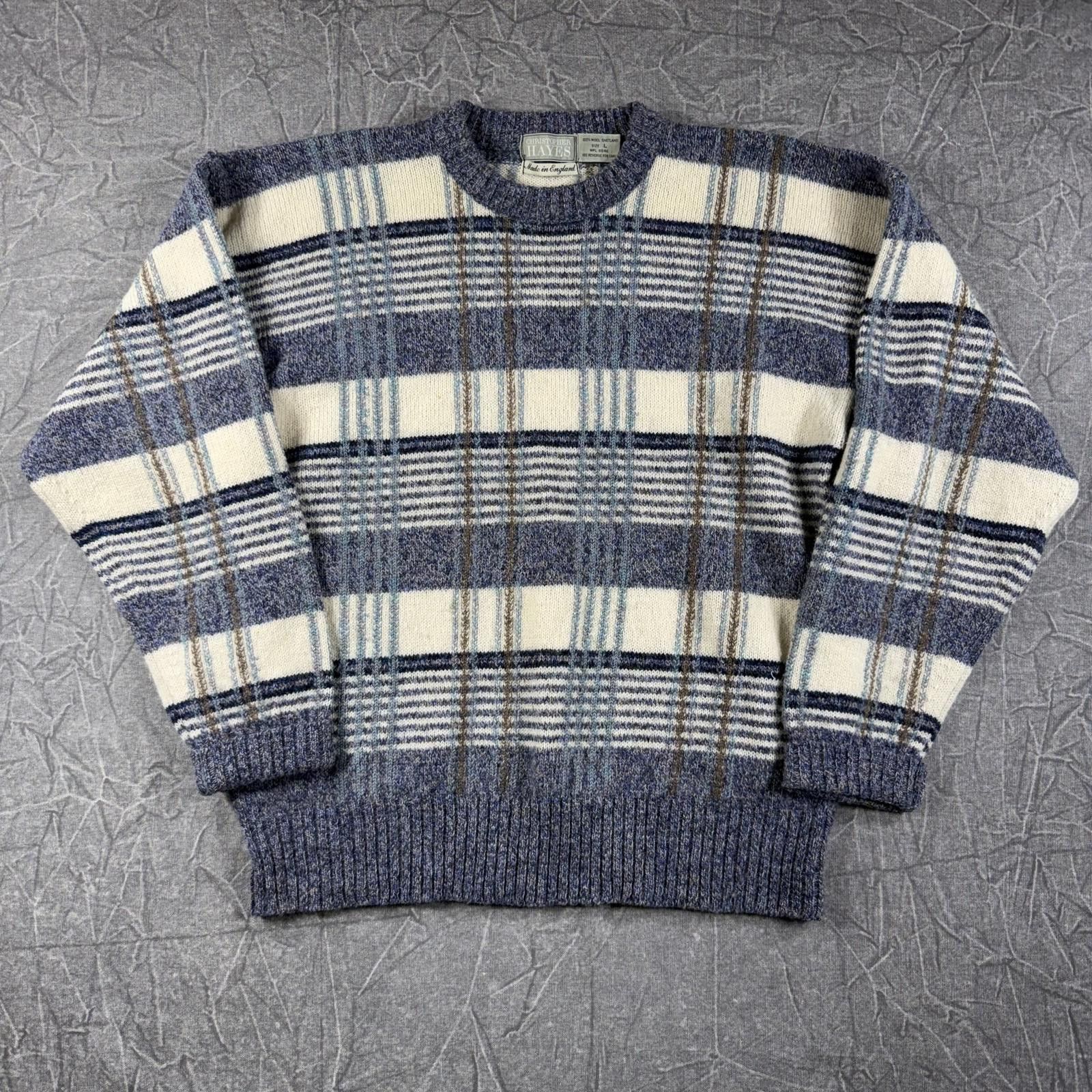Other Christopher Hayes Sweater Men's L Blue Cream Shetland Wool Size US M / EU 48-50 / 2 - 2 Thumbnail