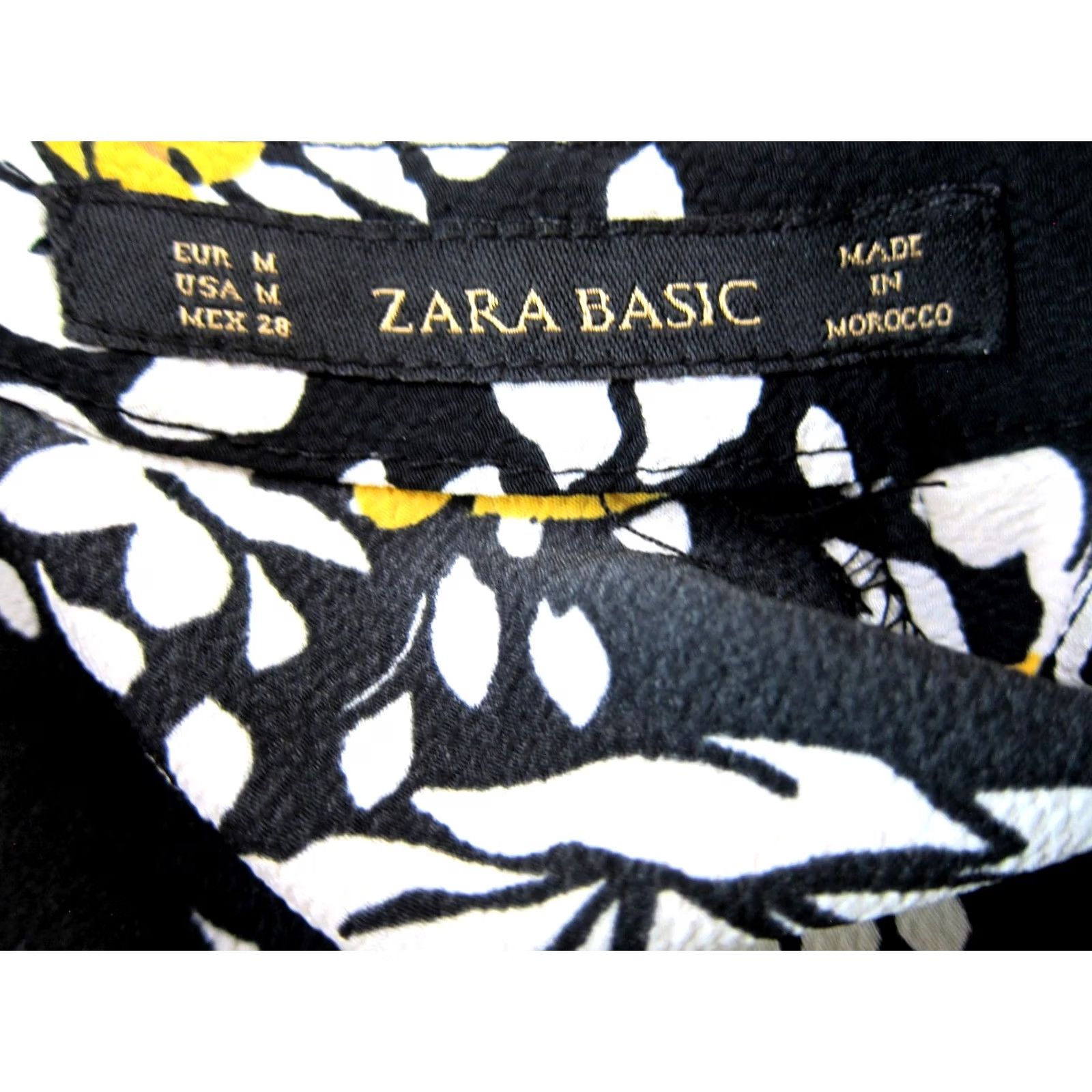 Zara ZARA BASIC Black White Yellow Floral High Neck Short Sleeve Empire Waist Dress M Size 32" / US 10 / IT 46 - 3 Thumbnail
