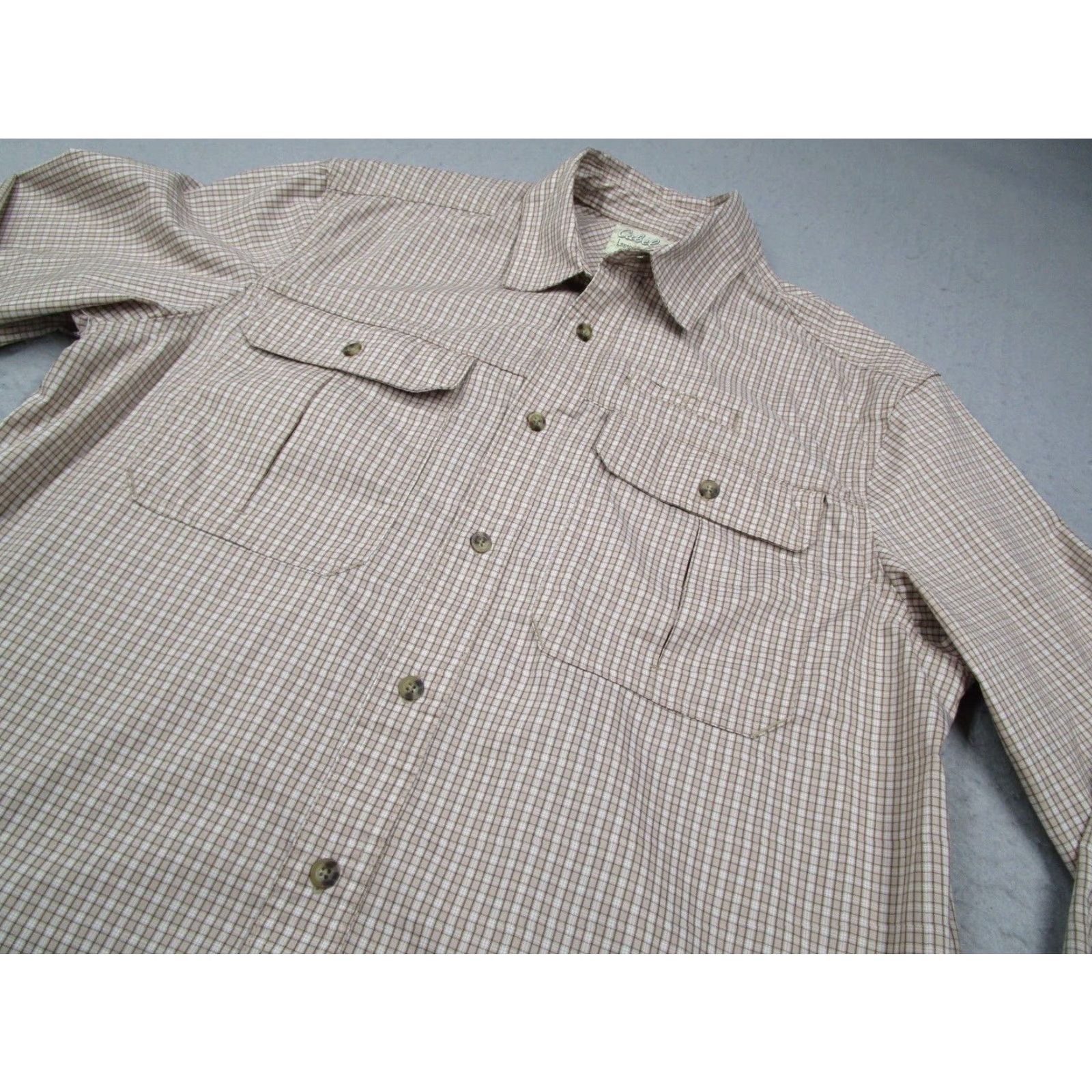 Vintage Cabelas Shirt Mens Large Beige Check Button Up Long Sleeve Work Hike Fish Safari Size US L / EU 52-54 / 3 - 2 Thumbnail