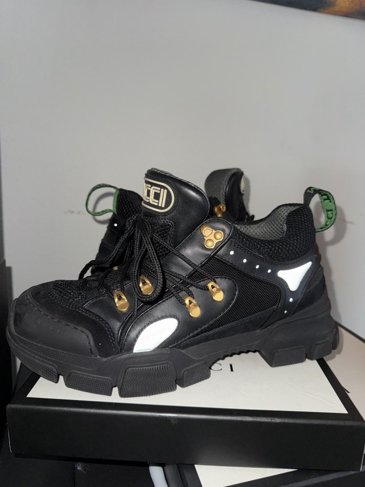 Gucci Gucci Flashtrek Sneakers Black Mesh Leather Gold Hardware Size US 8.5 / EU 41-42 - 8 Thumbnail