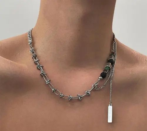 Jewelry Silver Chain Necklace with Multi-Texture Accents Size ONE SIZE - 2 Thumbnail