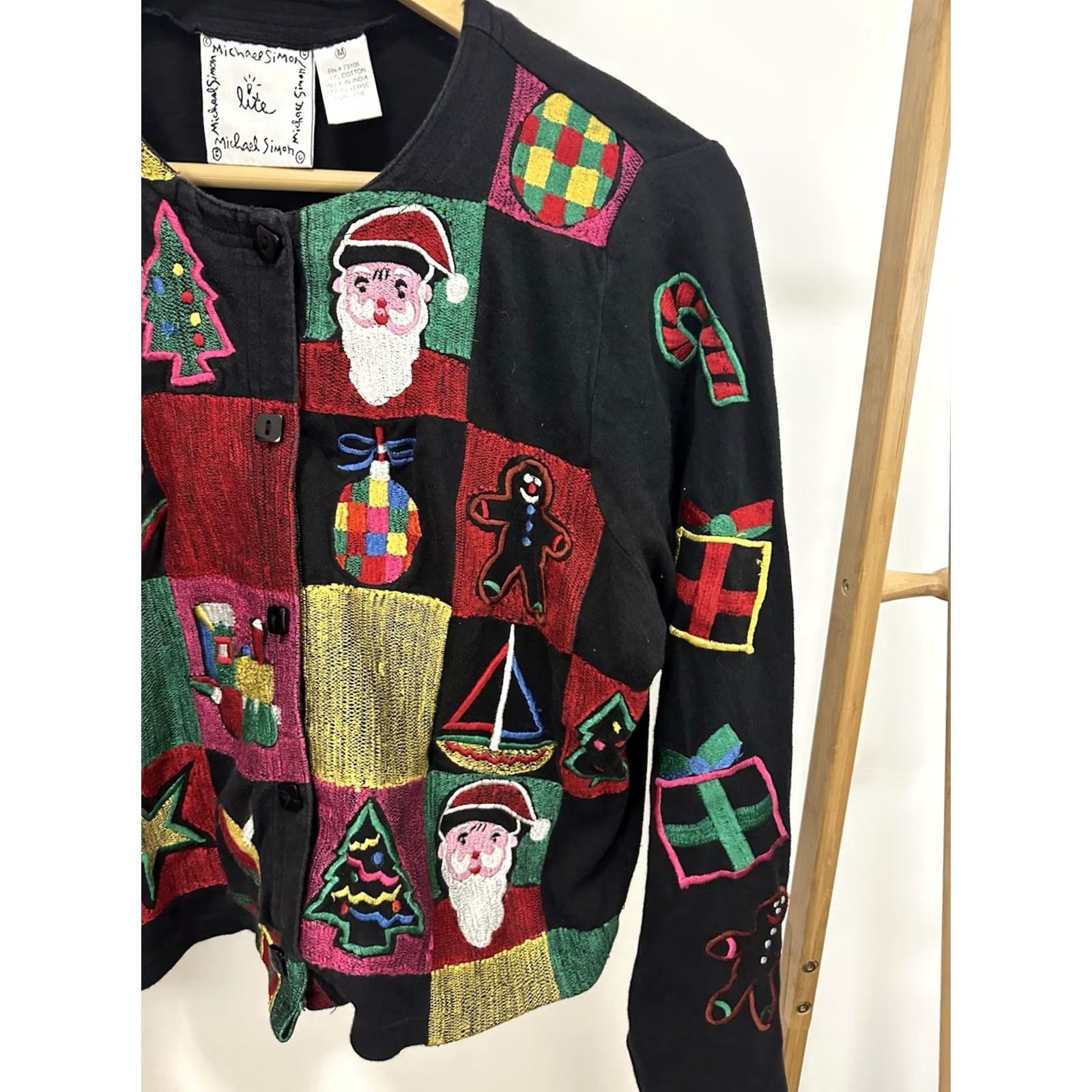 Simons VTG Michael Simon Lite Christmas Holiday Cardigan Sweater Woman M Black Santa Tree Cardigan Mens Womens Girls Boys Size M / US 6-8 / IT 42-44 - 5 Thumbnail