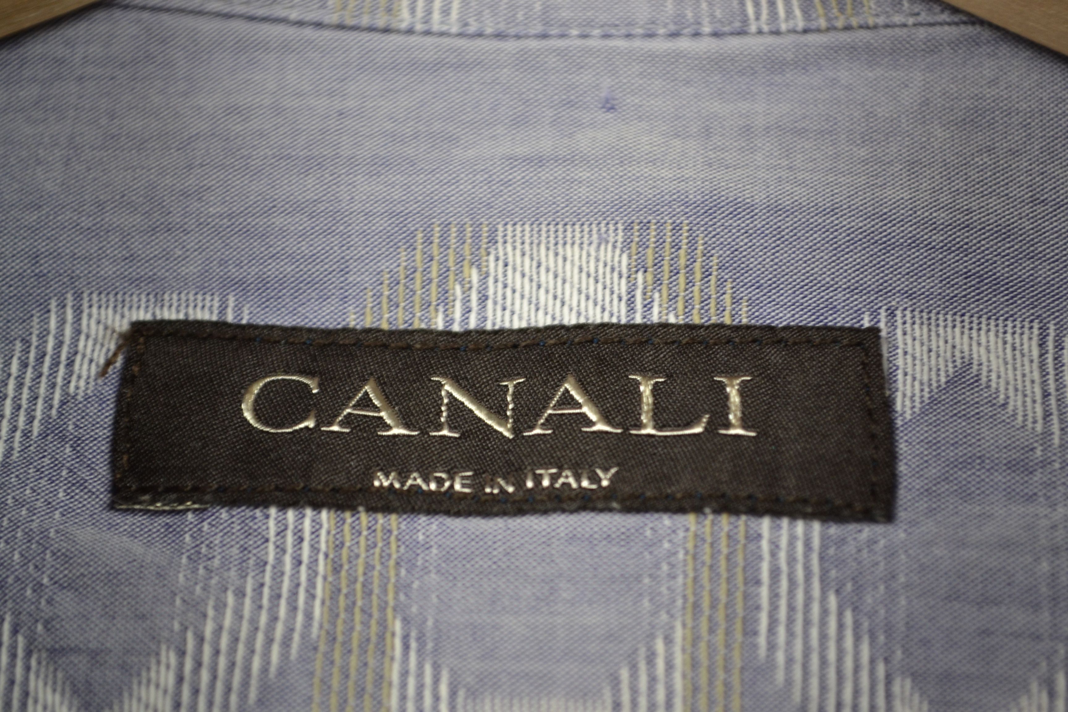 Canali Canali Shirt M Blue Gray Cotton Geometric Button Up Italy Size US M / EU 48-50 / 2 - 4 Thumbnail