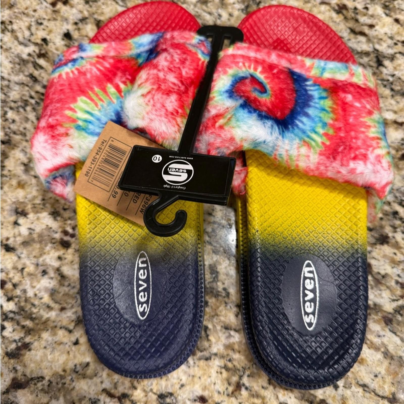 Seven 7 Seven tie dyed faux fur rainbow colored slides Size 10 Size US 10 / IT 40 - 3 Thumbnail