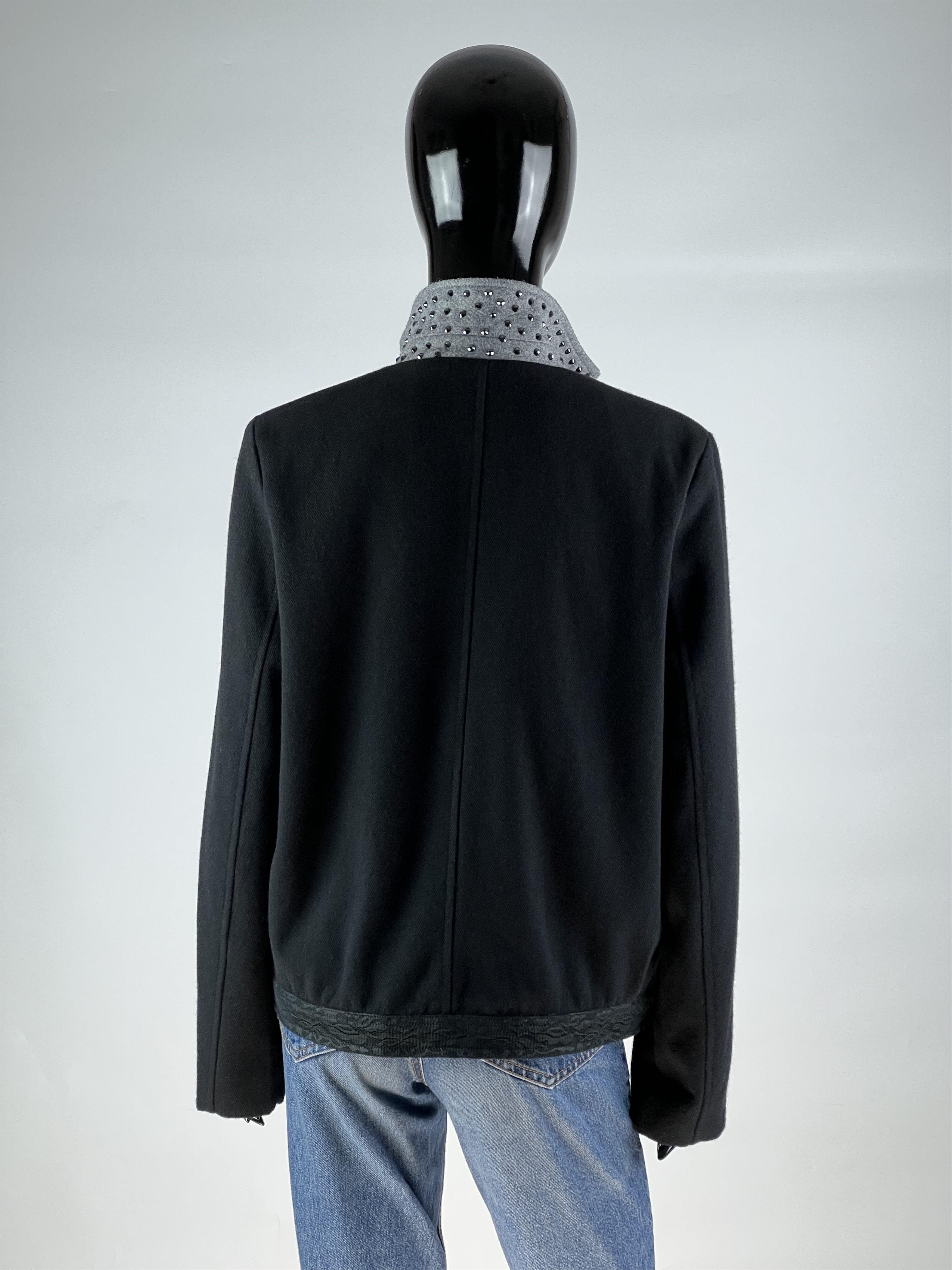 Designer Laundry Industry Wool Button Jacket Trim Lace Studded Collar Size M / US 6-8 / IT 42-44 - 4 Thumbnail