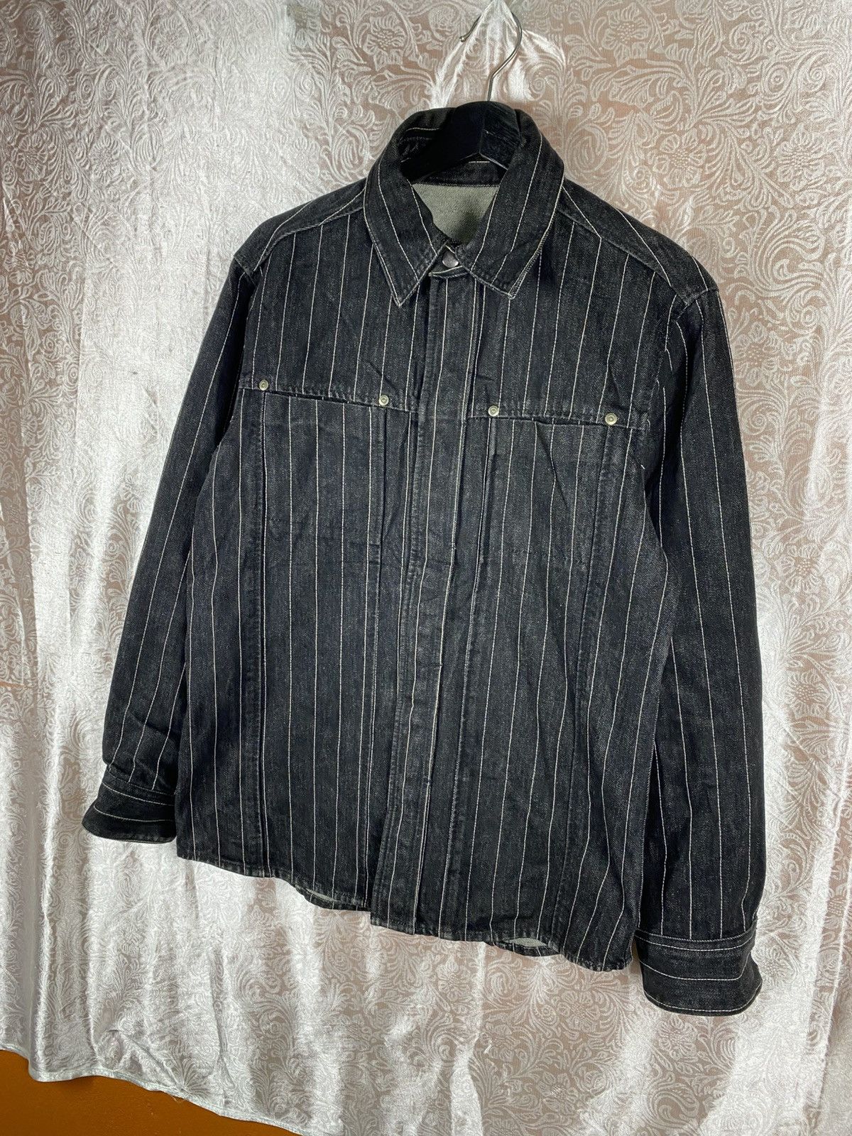 ADAM ET ROPE ADAM ET ROPÉ Black Pinstripe Denim Jacket Vintage Workwear Size US S / EU 44-46 / 1 - 4 Thumbnail