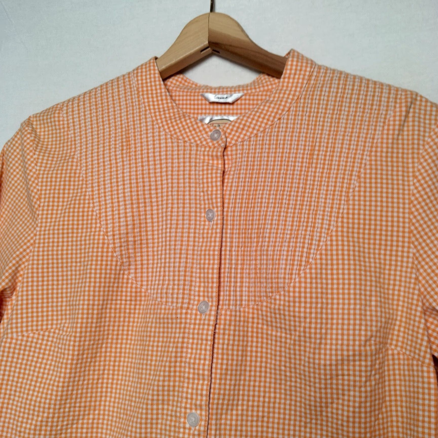 Talbots TALBOTS Blouse Women Medium Orange White Gingham Check Button-Up Pleated 3/4 Sleeve Casual Size M / US 6-8 / IT 42-44 - 3 Thumbnail