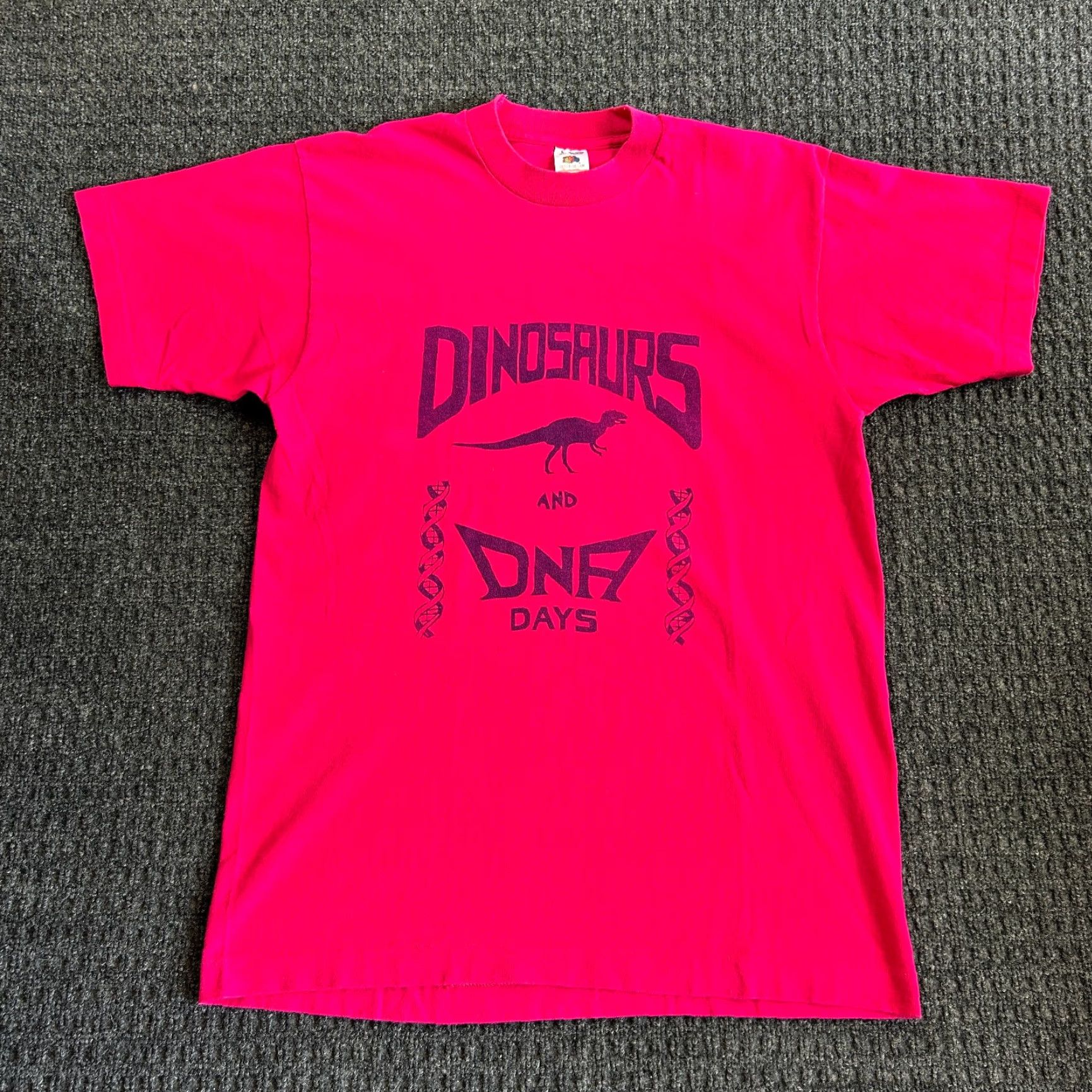 Fruit Of The Loom VINTAGE Fruit of the Loom T-Shirt Dinosaurs 80s 90s Pink Stitch Short Sleeve Crew Neck L Adults Unisex 50/50 Cotton/Poly Made USA Regular Size US L / EU 52-54 / 3 - 2 Thumbnail