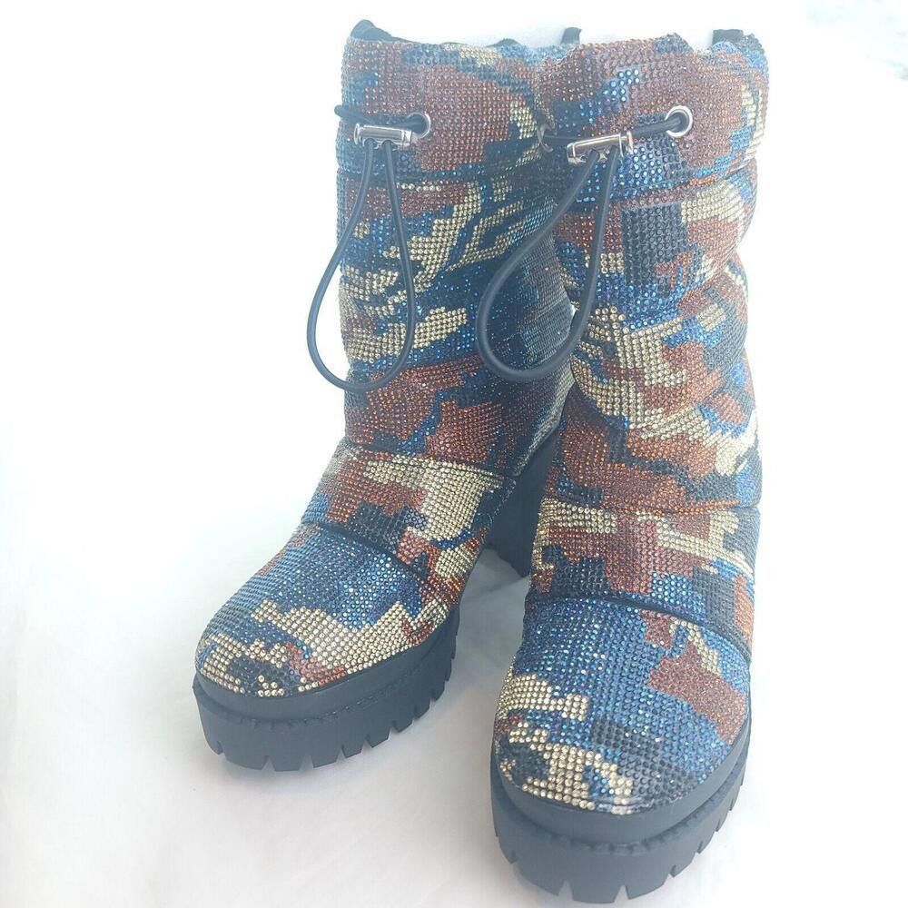 Steve Madden Steve Madden Women's Phoenix Blue Brown Camo Heeled Boots Size US 7 / IT 37 - 1 Thumbnail