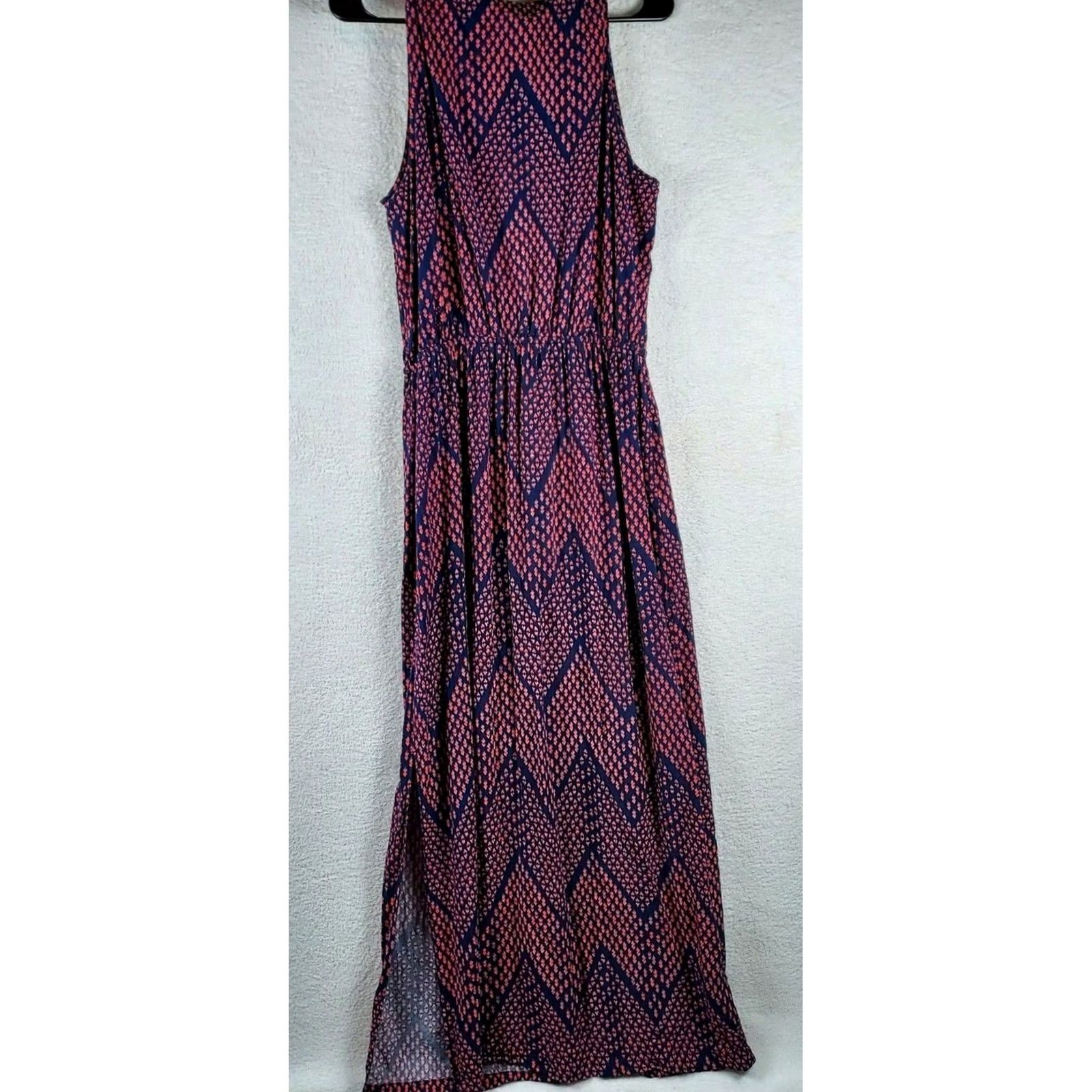 Gap Gap Maxi Dress Women’s Navy Red Sleeveless Chevron Pattern Elastic Waist M Blue Rayon Long Casual Summer Spring Fall Size M / US 6-8 / IT 42-44 - 2 Thumbnail