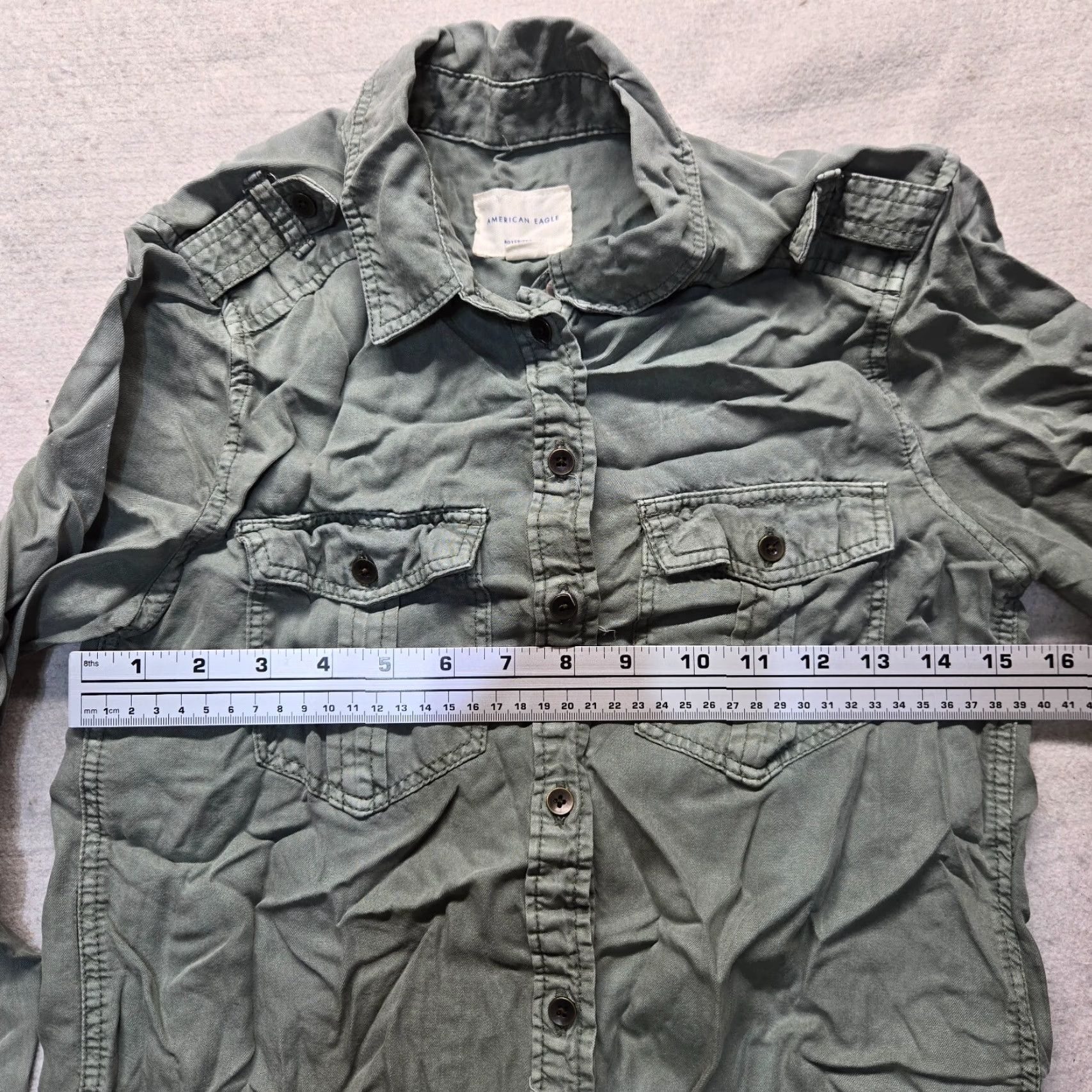 American Eagle Outfitters American Eagle Outfitters Shirt Denim 100% Cotton Green XS Button-Up Womens Size XS / US 0-2 / IT 36-38 - 4 Thumbnail
