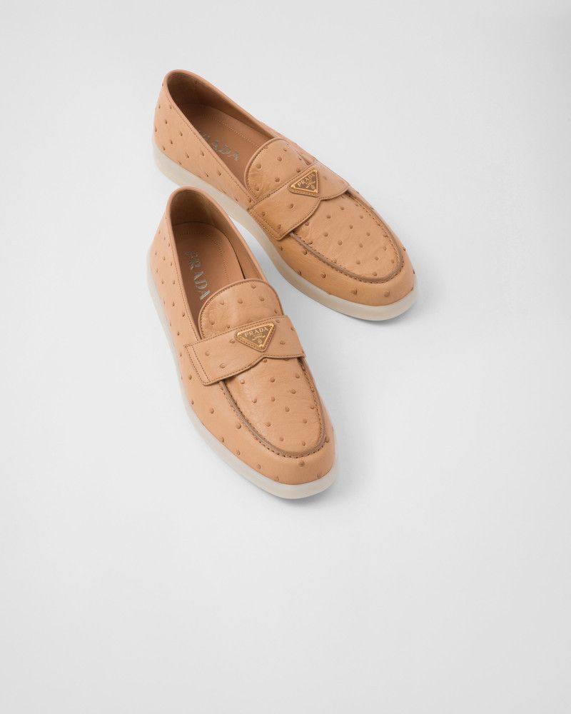 Prada o1w1db10526 Ostrich Leather Loafers in Natural Size US 8 / EU 41 - 4 Thumbnail