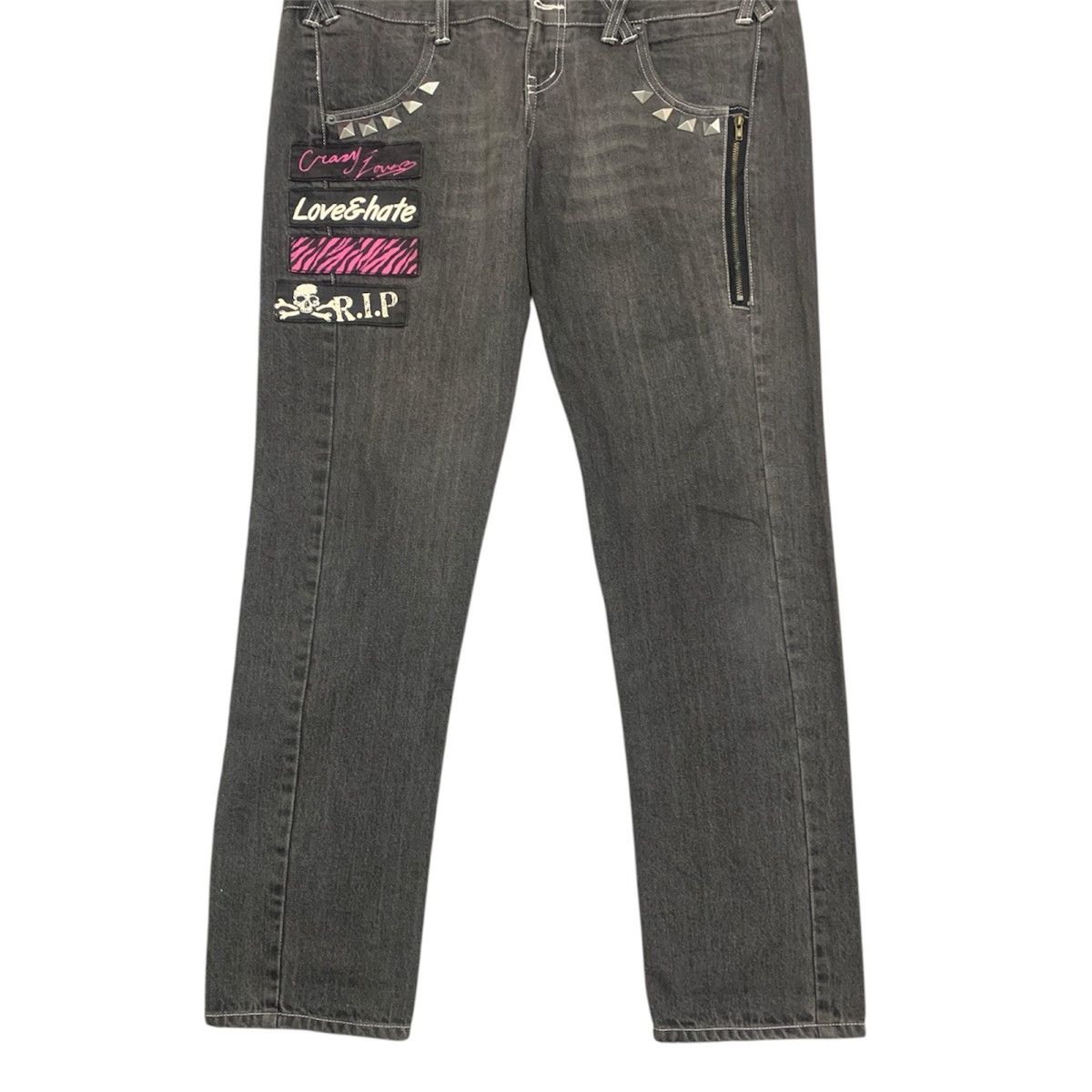 Seditionaries Hell Cat Punks Japan Double Waist Studded Washed Jeans - W34 Size US 34 / EU 50 - 3 Thumbnail