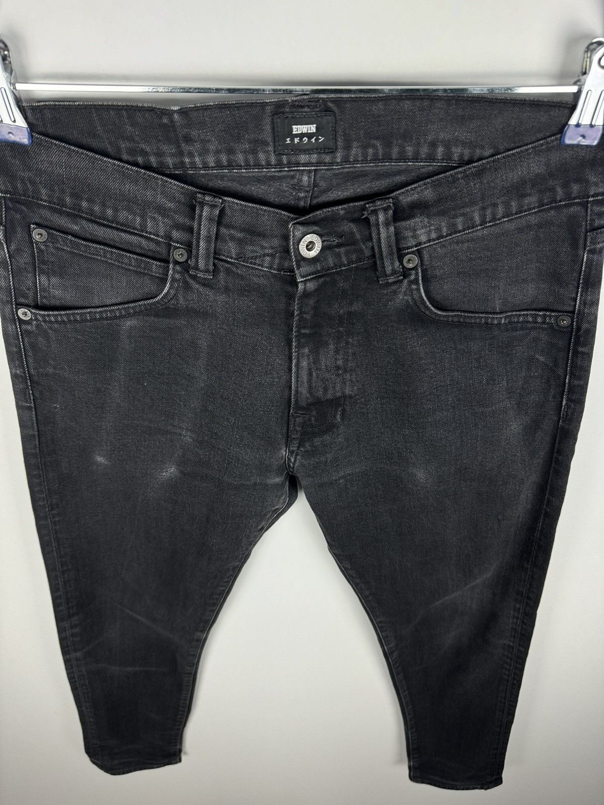 Designer × Edwin × Japanese Brand Edwin 32x30 Slim Tapered Black Wash Faded Cotton Denim Jeans Size US 32 / EU 48 - 3 Thumbnail