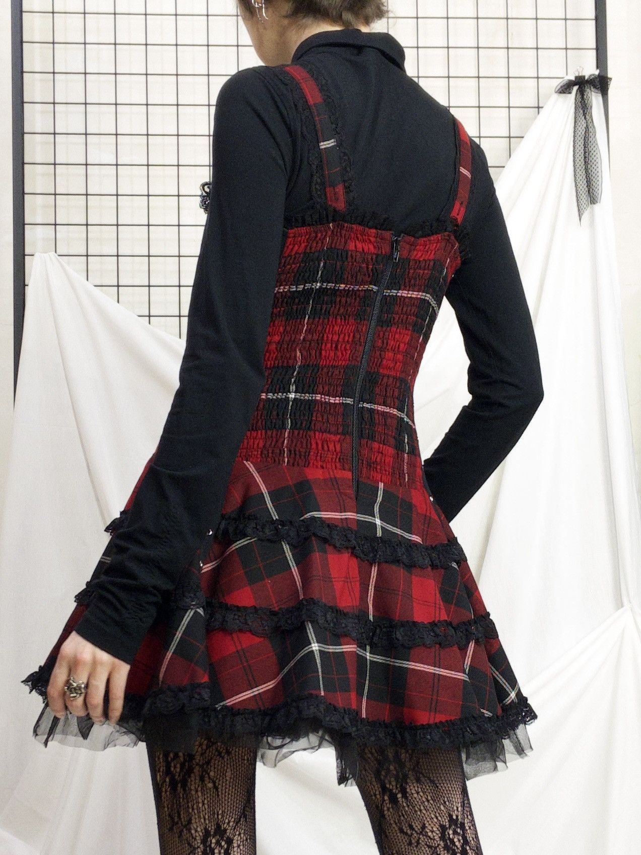 Vintage Hell Bunny tartan corset mini dress with lace alt goth punk Size XL / US 12-14 / IT 48-50 - 13 Thumbnail