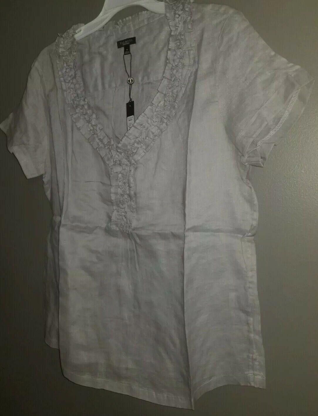 Designer NWT Talbots Ruffled Short Sleeve Shirt Size 14 Size XL / US 12-14 / IT 48-50 - 2 Thumbnail