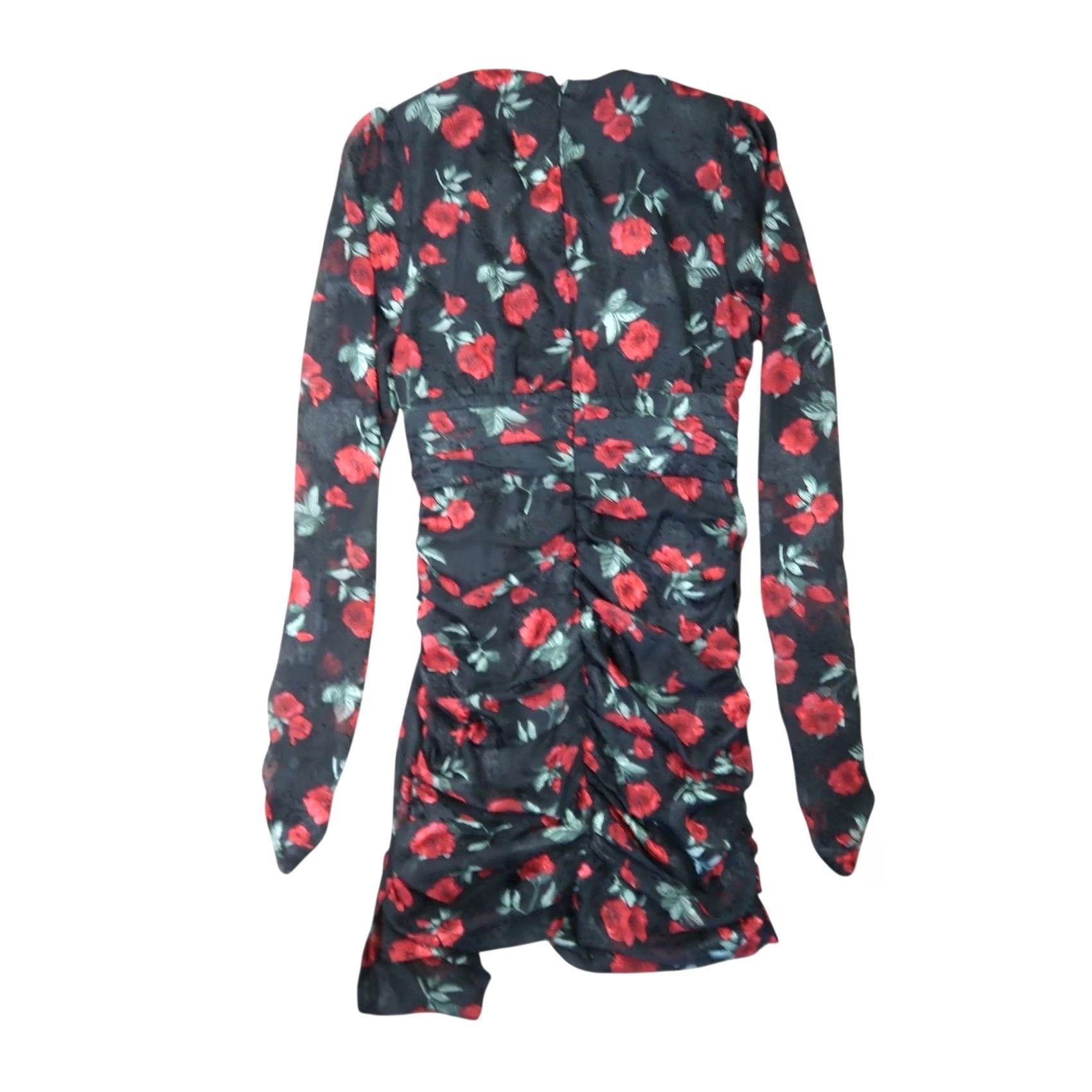 Vintage VICI Sante Fe Floral Chiffon Mini Dress XS Long Sleeve Black Red Rose Pattern Party/Cocktail Womens Size XS / US 0-2 / IT 36-38 - 3 Thumbnail