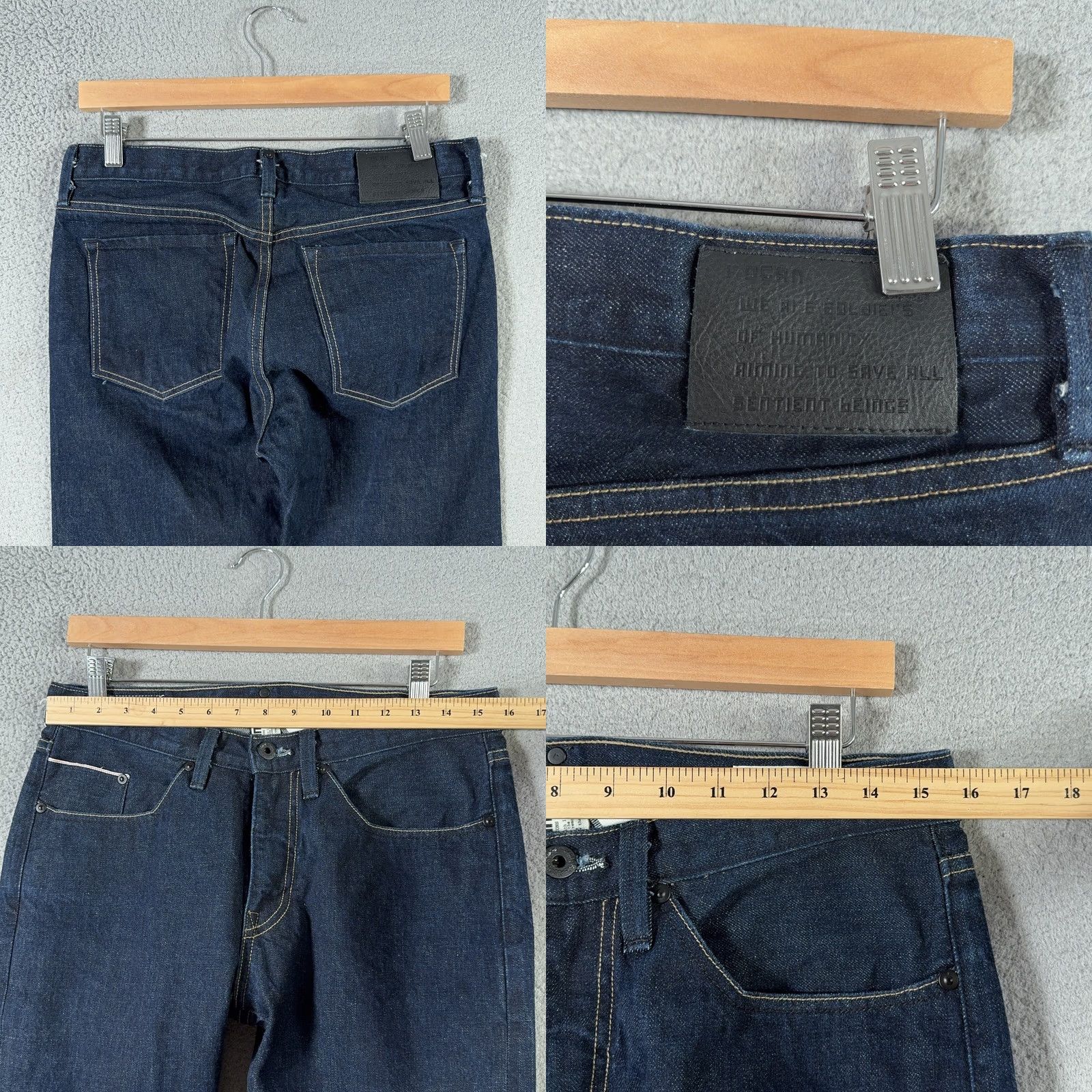 Denime Rogan Puck Jeans Mens 30x32 Blue Denim Selvedge USA Made Classic Fit Narrow Leg Straight Ins 100% Cotton Button Zip Pockets Size US 30 / EU 46 - 9 Thumbnail