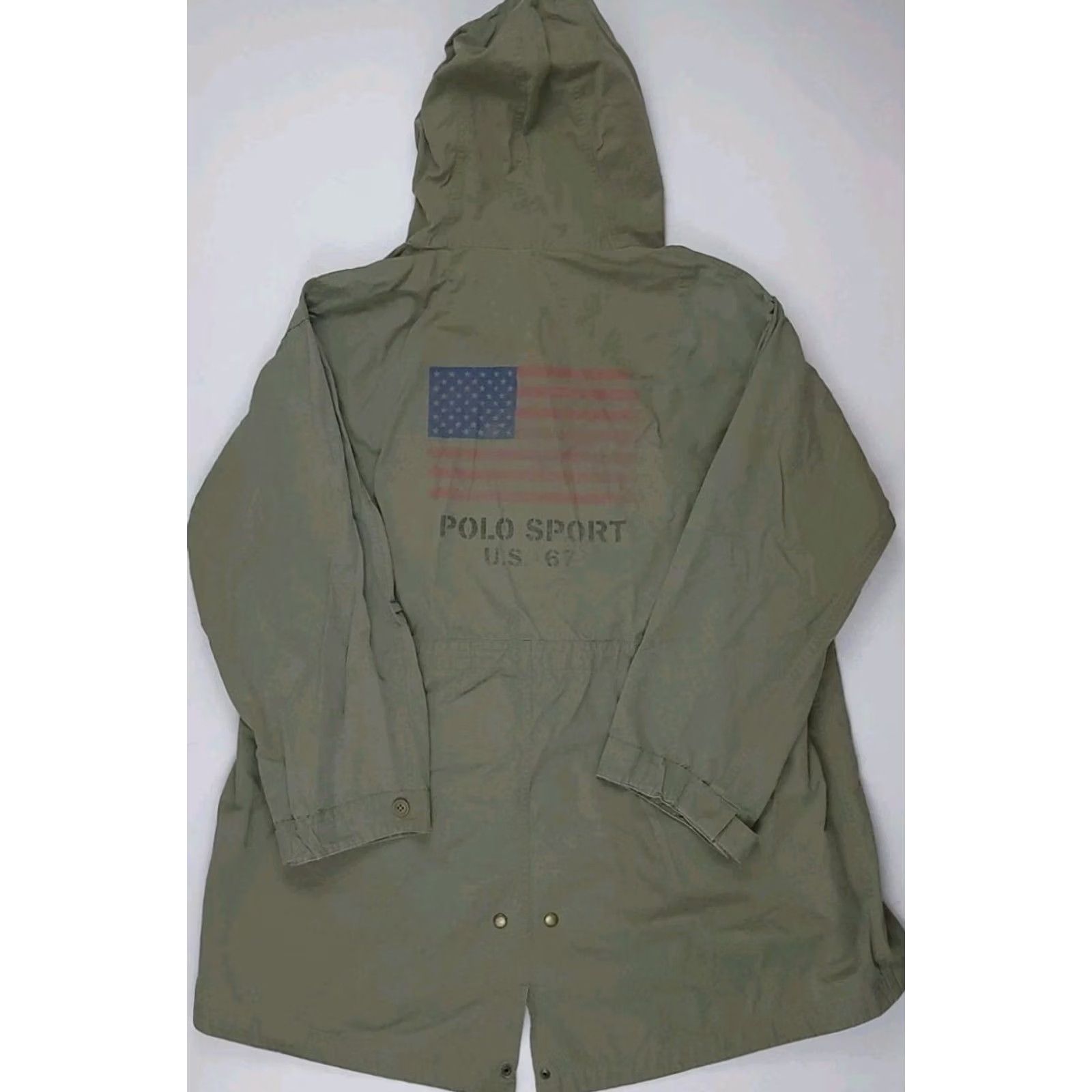 Vintage VINTAGE Polo Sport Ralph Lauren USA Flag Parka Jacket Military Army Wool? No Cotton Beige Mens L Parka Weathered -100% authentic Size US L / EU 52-54 / 3 - 2 Thumbnail