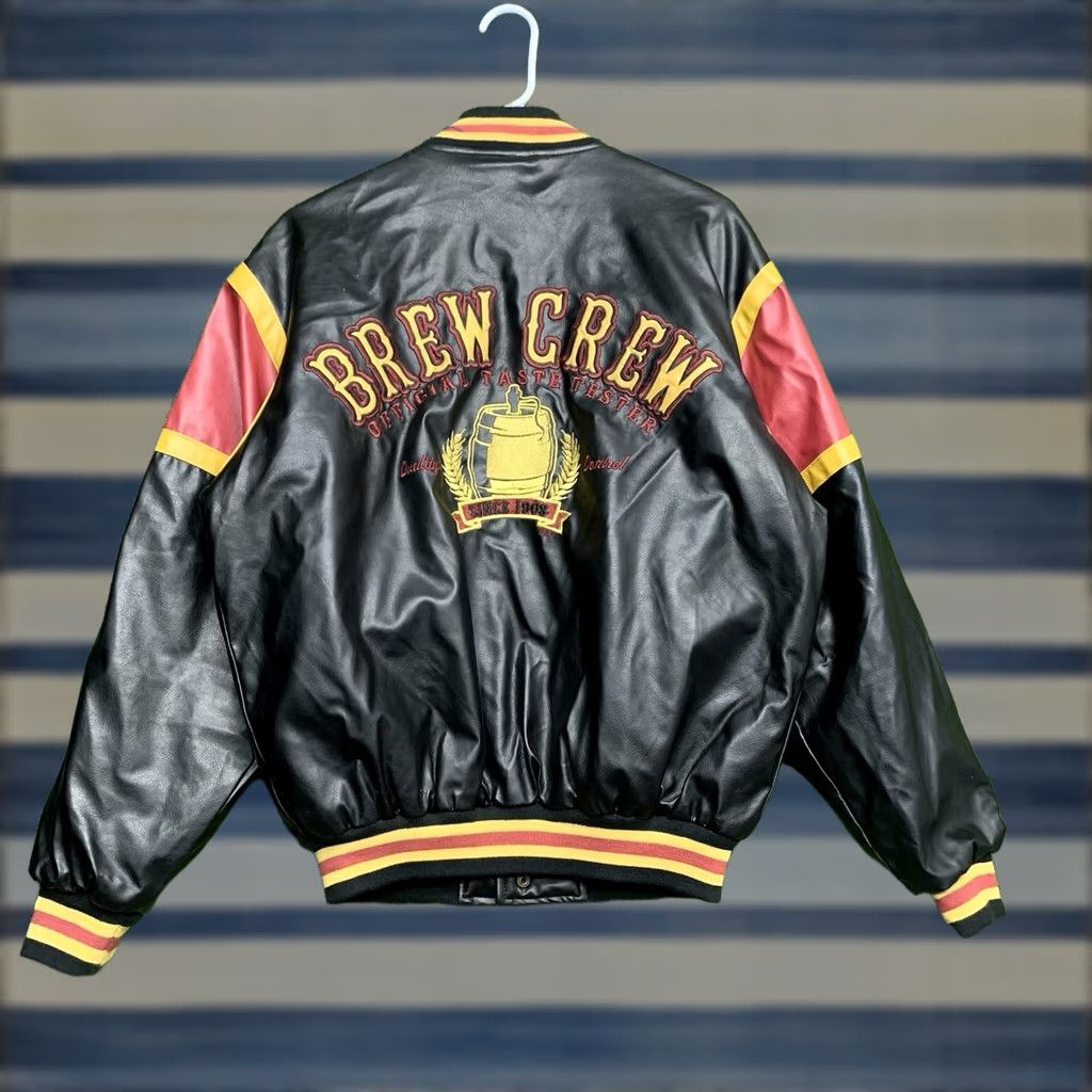 Vintage Steve & Barry’s Brew Crew Varsity Jacket Mens S Leather NWT Black 90s Army Beer College Logo Embroidered Snap Mid-Length Jacket Size US S / EU 44-46 / 1 - 1 Thumbnail