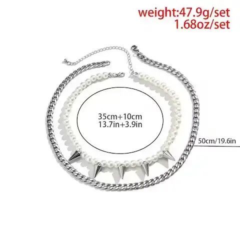 Japanese Brand Imitation Pearl Beads Chain Spikes Short Choker Necklace Men Size ONE SIZE - 4 Thumbnail