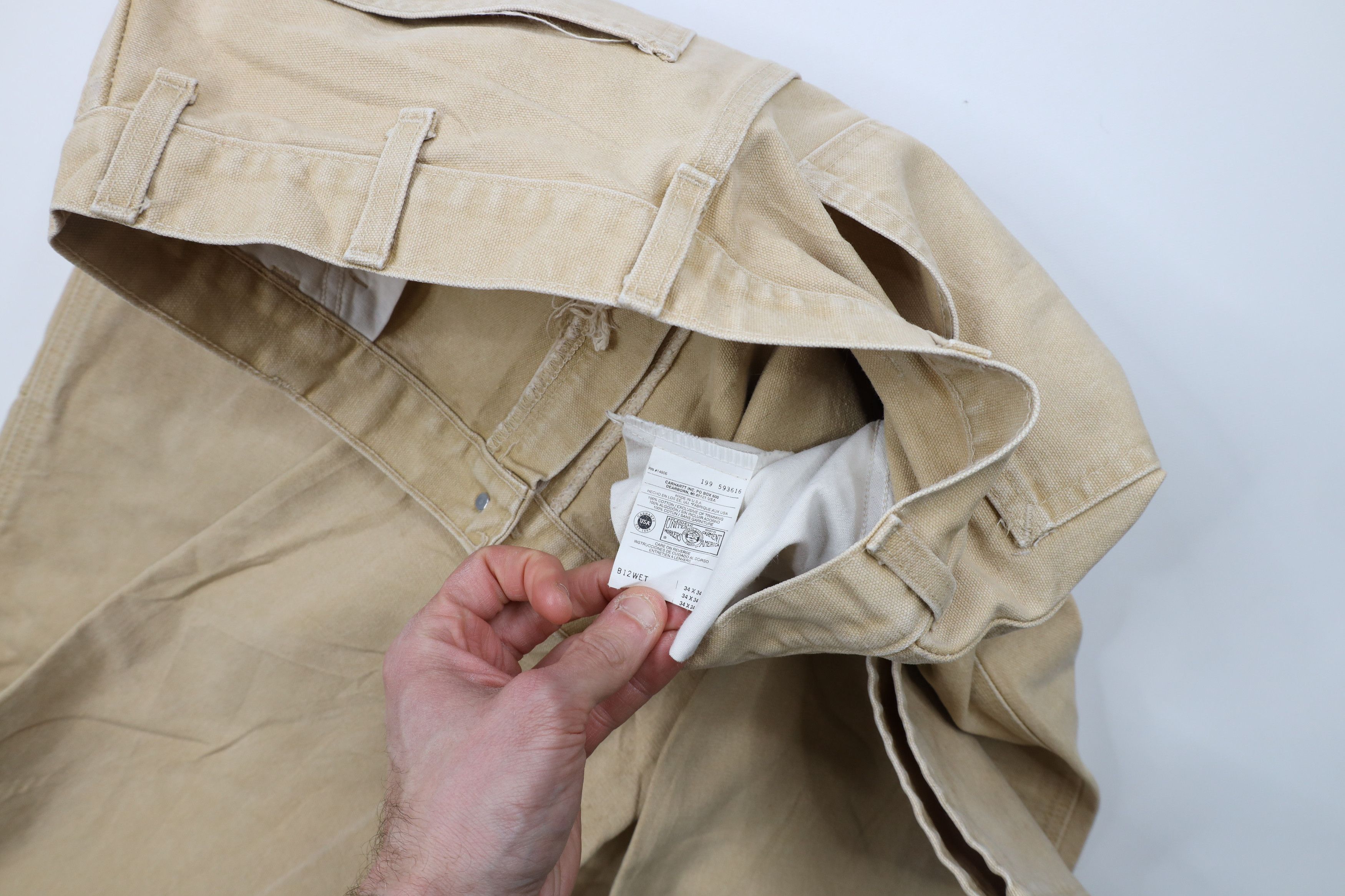 Carhartt × Vintage Vintage 90s Carhartt Out Wide Leg Canvas Pants Beige USA Size US 34 / EU 50 - 9 Thumbnail