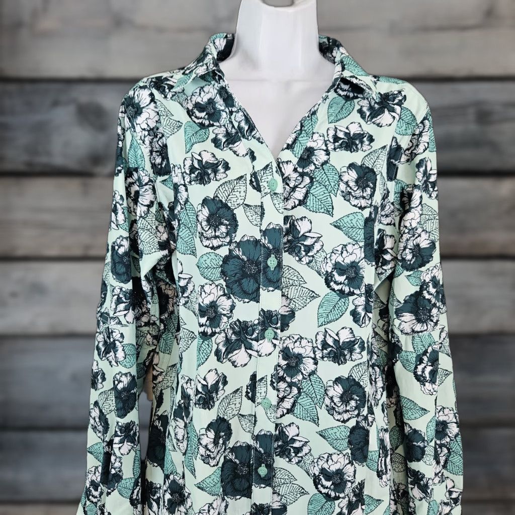 Vintage Duluth Womens Button-Up Tunic Medium Green Floral Long Sleeve Vented Shirt Womens Size M / US 6-8 / IT 42-44 - 1 Thumbnail