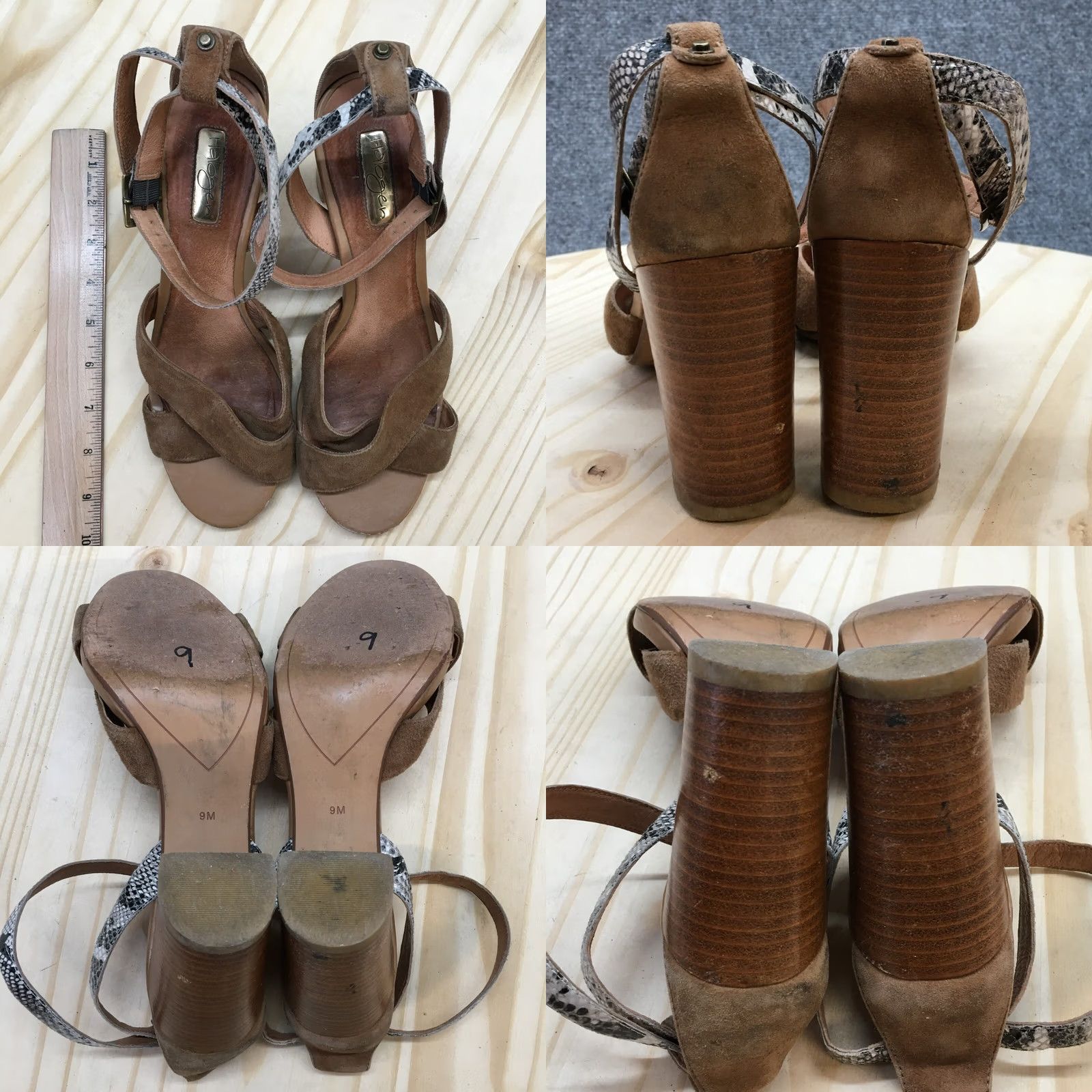 Vintage Halogen Sandals Women's 9 M Ankle Straps Brown Leather Heeled Snakeskin Casual Shirt? Size US 9 / IT 39 - 8 Thumbnail