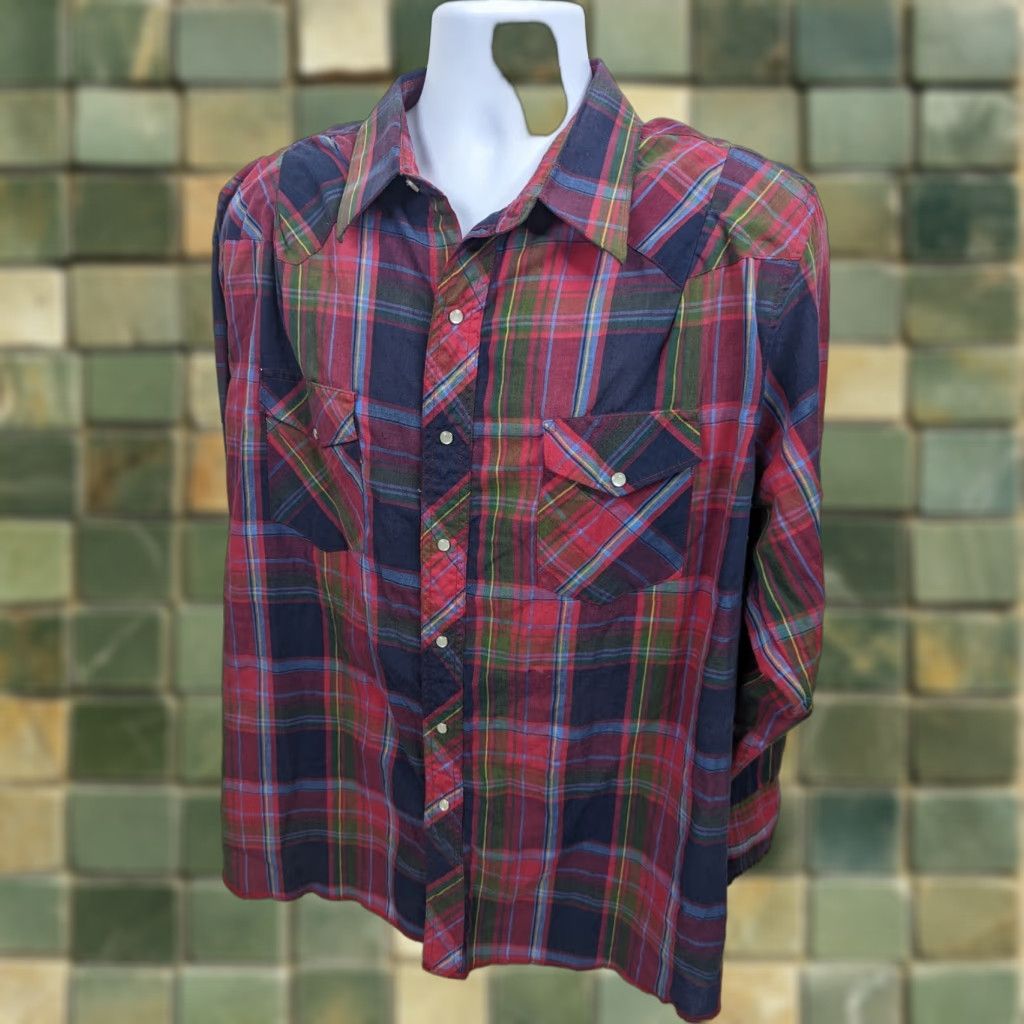Wrangler Wrangler Western Shirt Long Sleeve Button Down Pearl Snap Plaid XL T2F Mens Shirt Size US XL / EU 56 / 4 - 1 Thumbnail