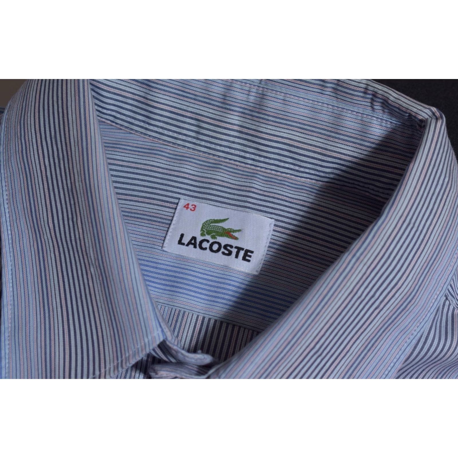 Lacoste Lacoste Blue Striped Button-Up Shirt Long Sleeve Chest Pocket Mens Size 43 Size US XL / EU 56 / 4 - 5 Thumbnail