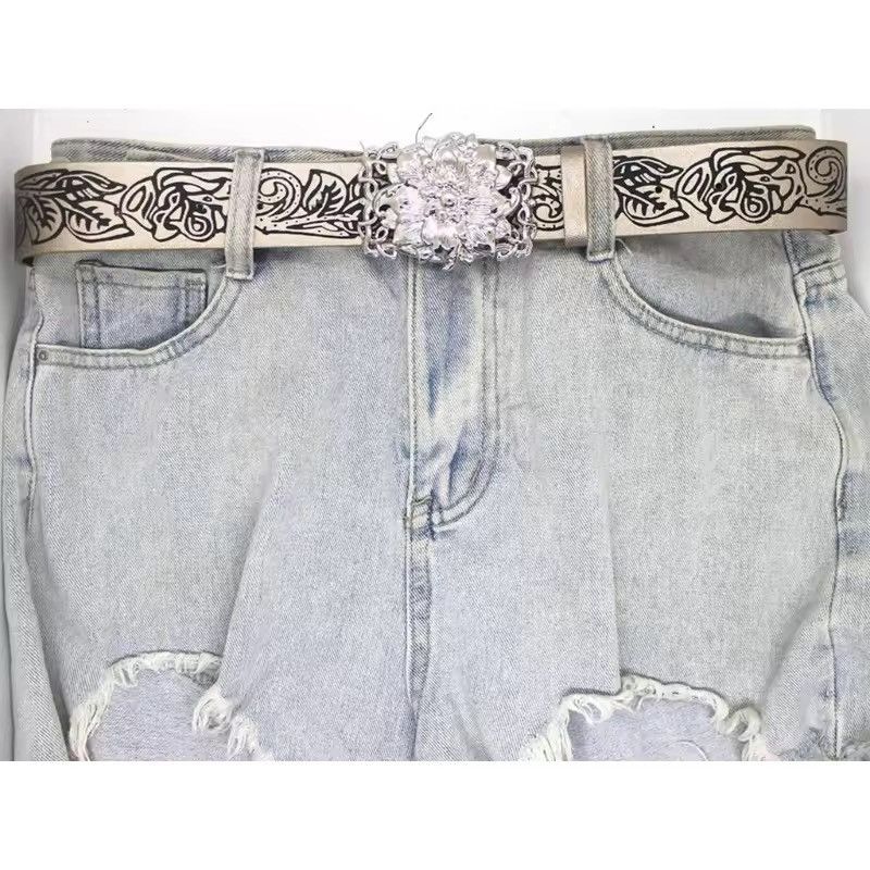 Leather Rose Buckle PU Leather Belt Size ONE SIZE - 5 Thumbnail