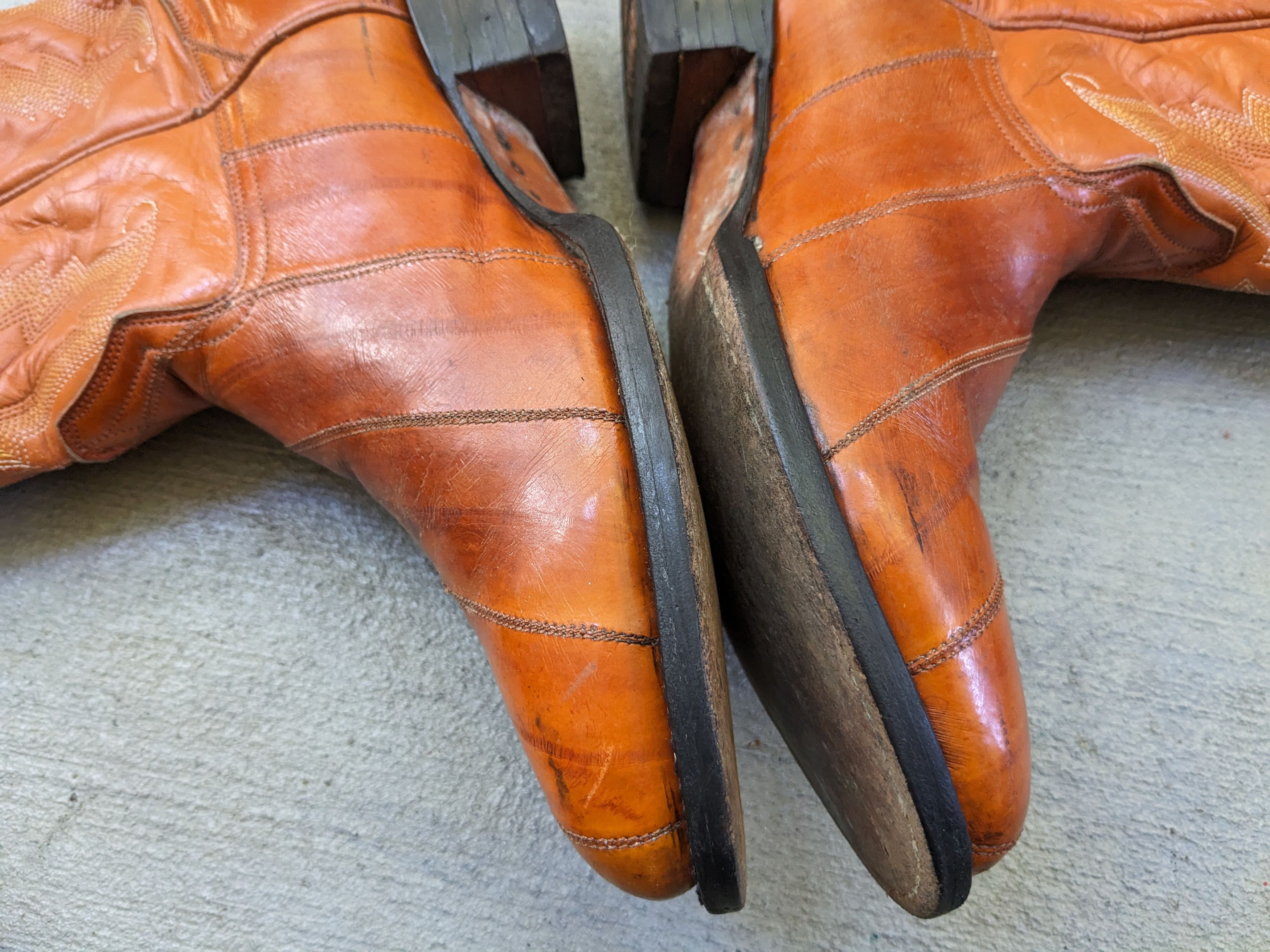 Vintage Eel Cowboy Boots Brown 8.5 Leather Mexico Botas Ranchwear Size US 8.5 / EU 41-42 - 7 Thumbnail