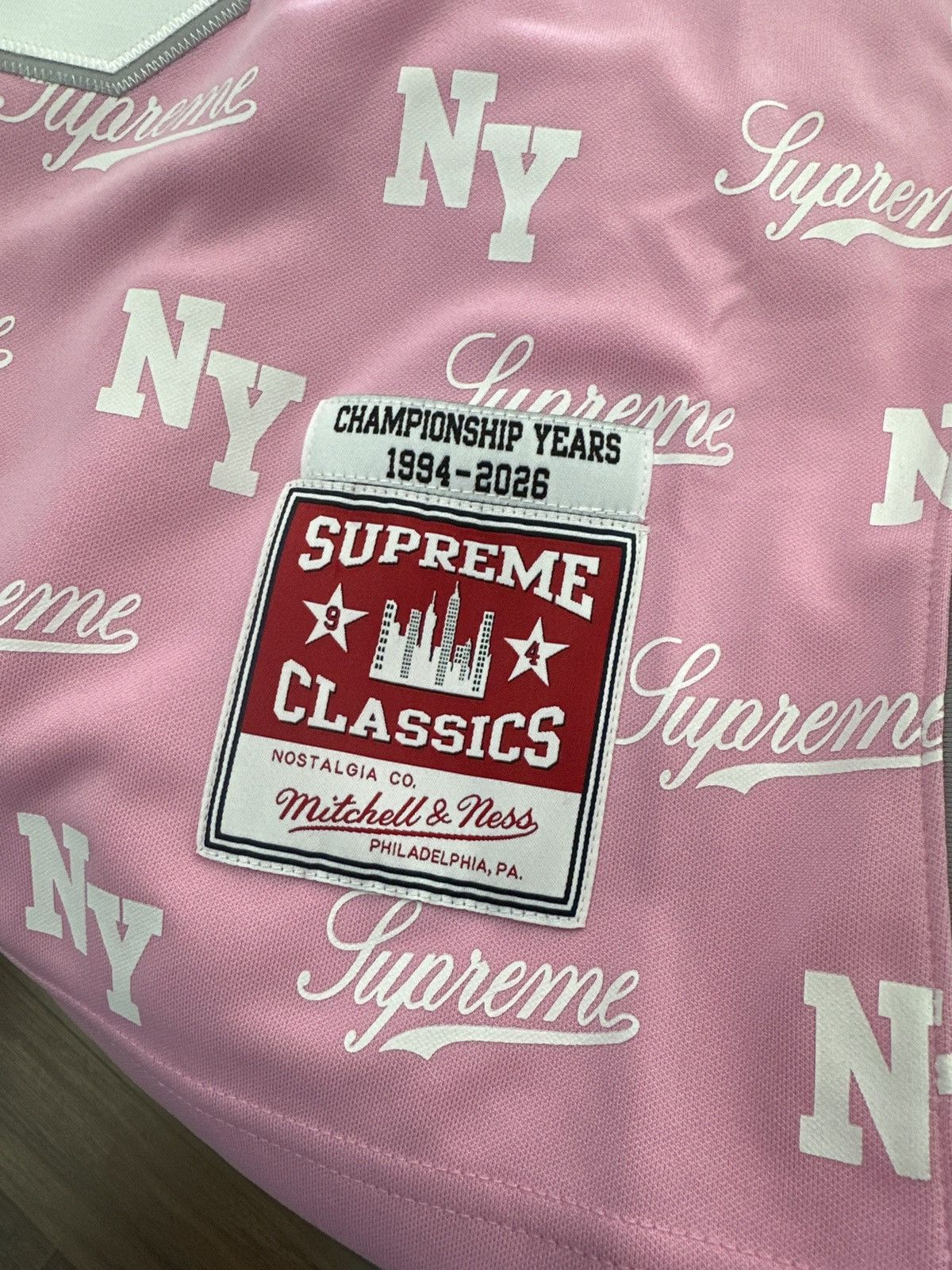 Supreme Supreme Mitchell & Ness Monogram Basketball Jersey Pink Size US L / EU 52-54 / 3 - 3 Thumbnail