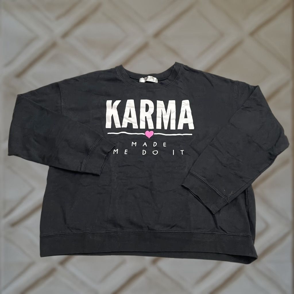 Vintage Wound Up Graphic Pullover Sweatshirt Womens 3XL Black Karma Made Me Do It Casual Size XXL / US 16-18 / IT 52-54 - 1 Thumbnail