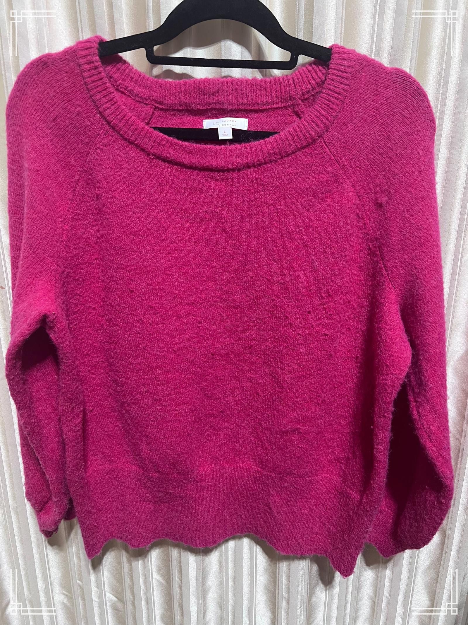Designer Lauren Conrad Women's Fuchsia Knit Sweater, Size Large Size L / US 10 / IT 46 - 1 Thumbnail