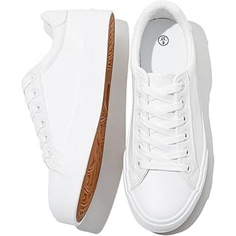 Other Sernial Women's Size 8 White Faux Leather Lace-Up Sneakers Size US 8 / IT 38 - 1 Thumbnail