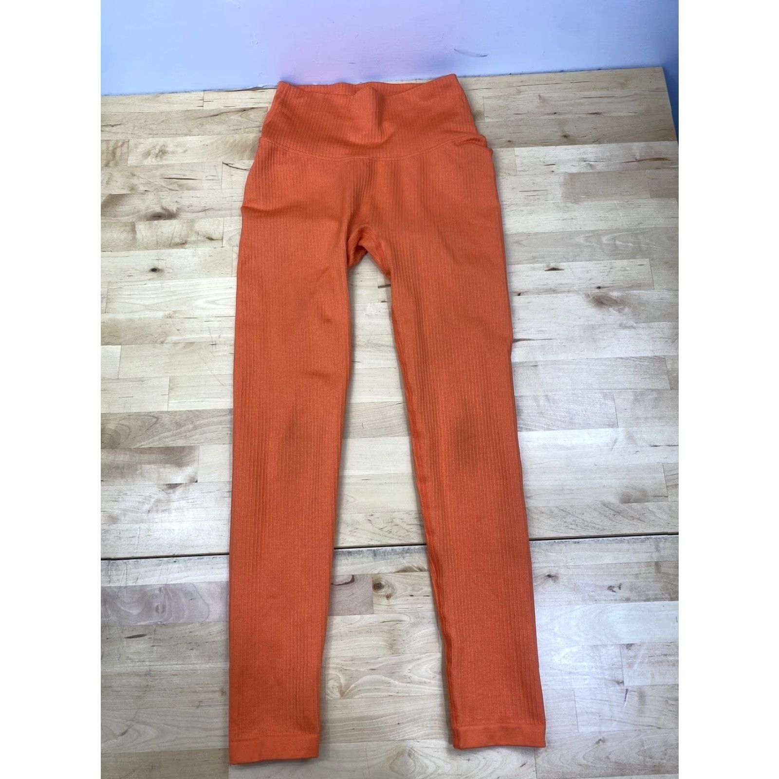 New Balance Balance Athletica Leggings Womens Small Orange Ribbed Ankle 24in Inseam Gym & Training Running & Jogging Yoga Casual Activewear Size 28" / US 6 / IT 42 - 2 Thumbnail