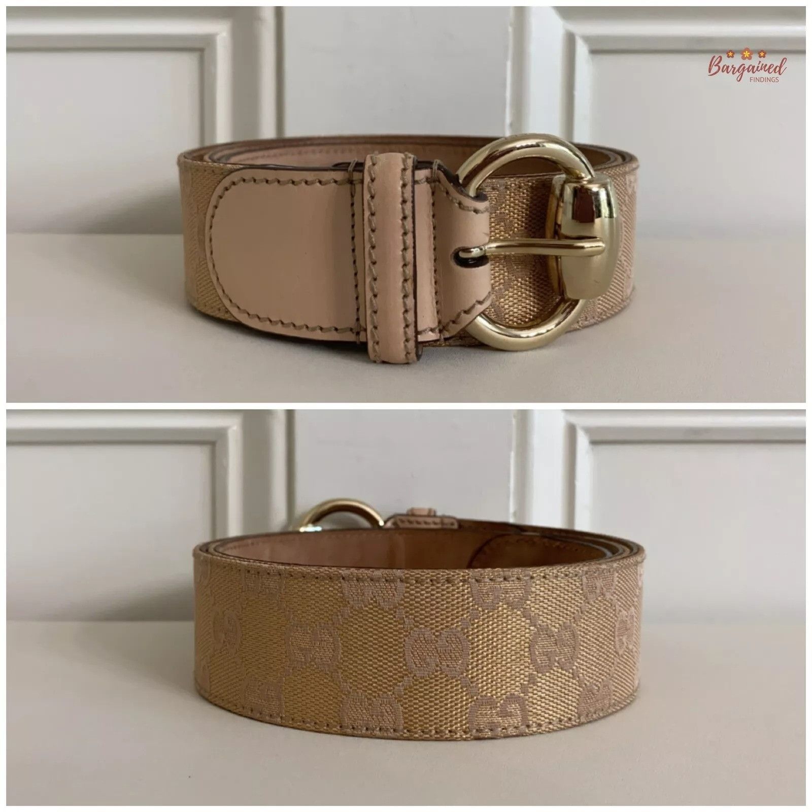 Gucci Gucci Monogram Canvas Calfskin Gold Horsebit Buckle Belt Size 34 - 6 Thumbnail